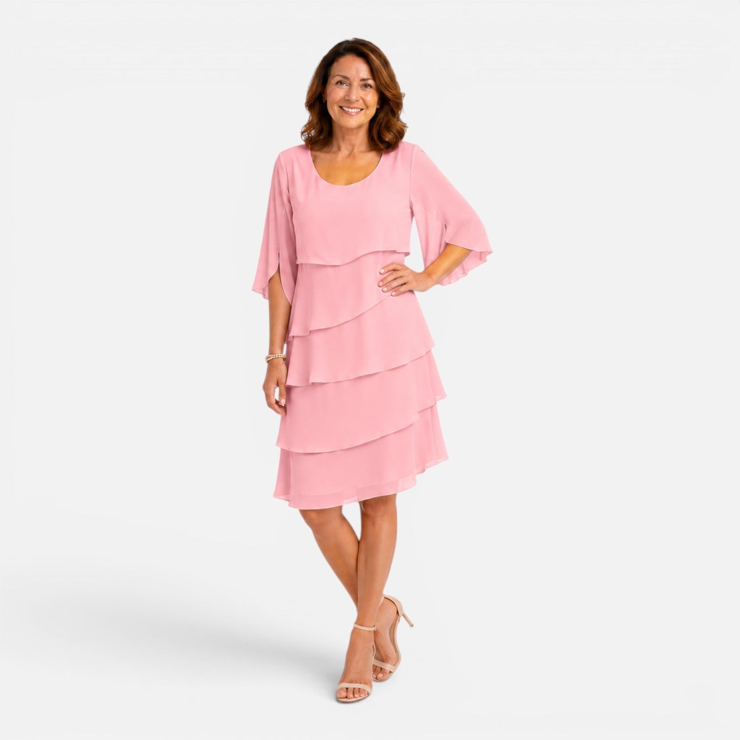 Abito Midi Donna in Chiffon a Strati Elegante