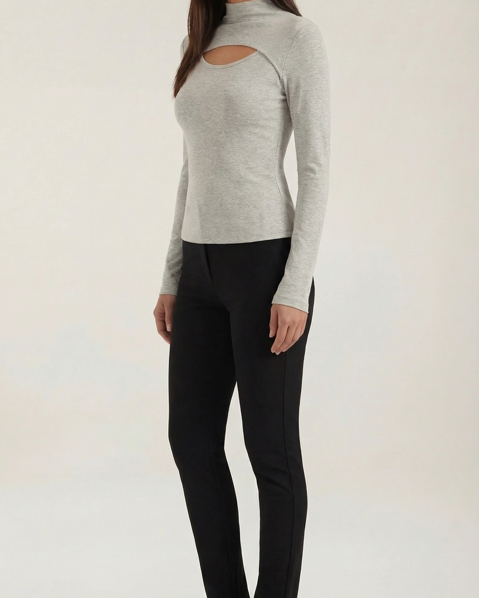 Top Donna Maniche Lunghe con Tagli sul Petto Elastico