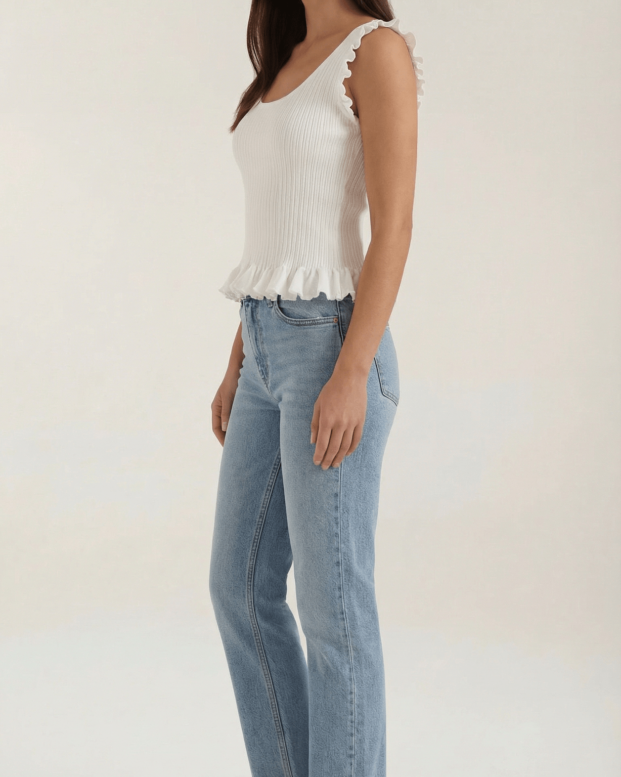 Aurazio Top in Maglia Costina con Volant da Donna