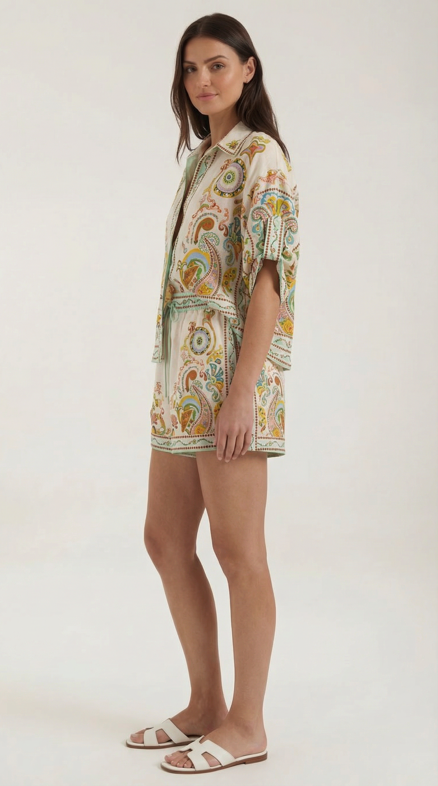 Aurazio Set Camicia e Shorts Stampa Boho per Donna