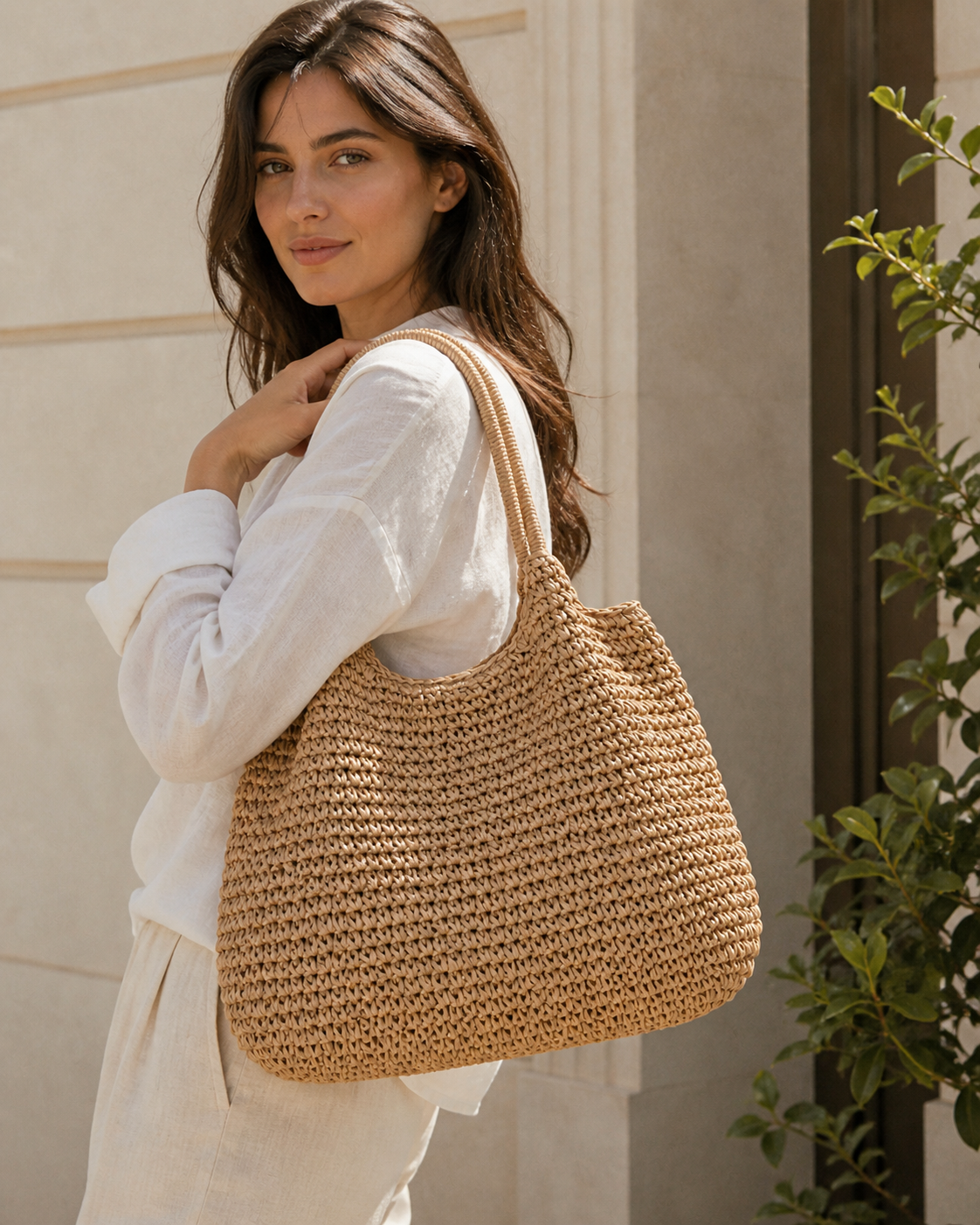 Borsa Donna Tote Intrecciata Oversize Doppi Manici