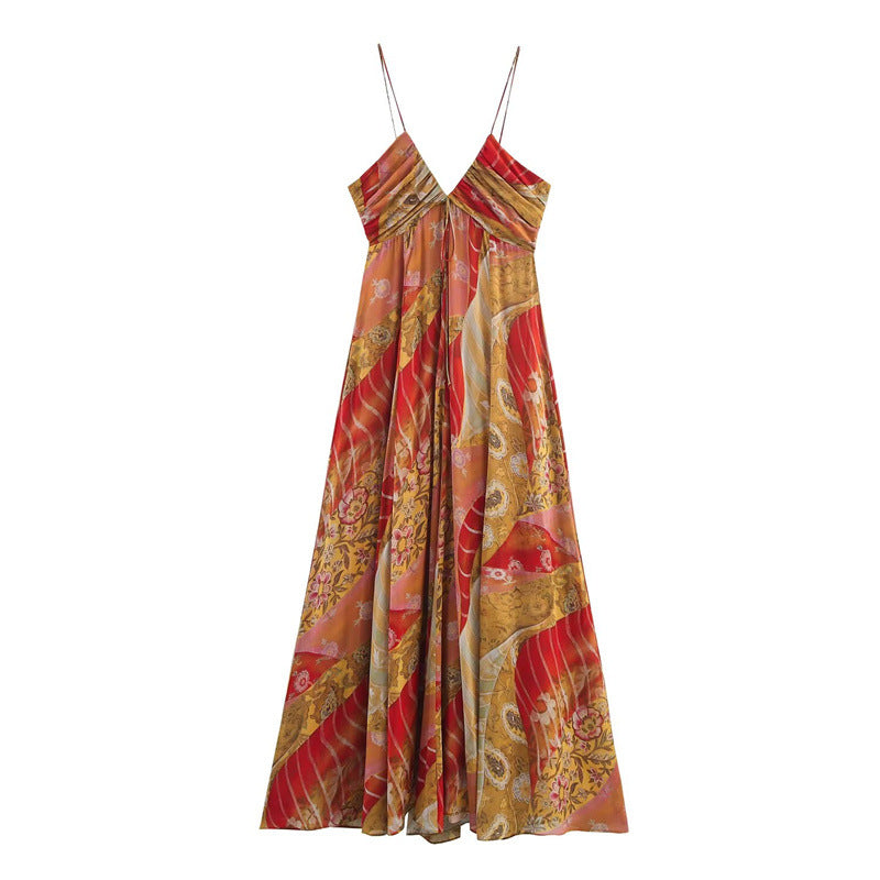 Abito Lungo Donna Slip Dress Scollo a V Dritto