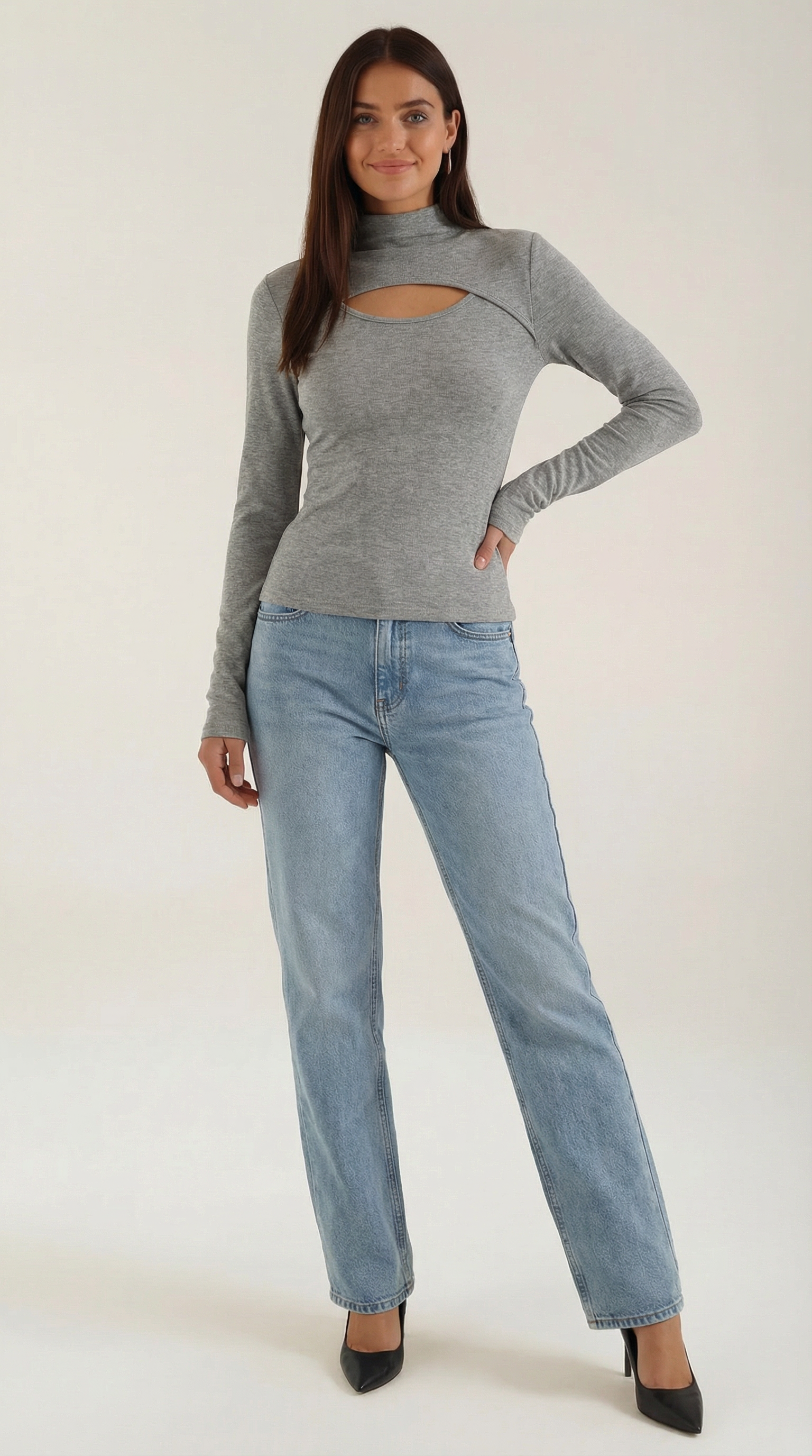 Aurazio Maglia a Maniche Lunghe con Tagli da Donna