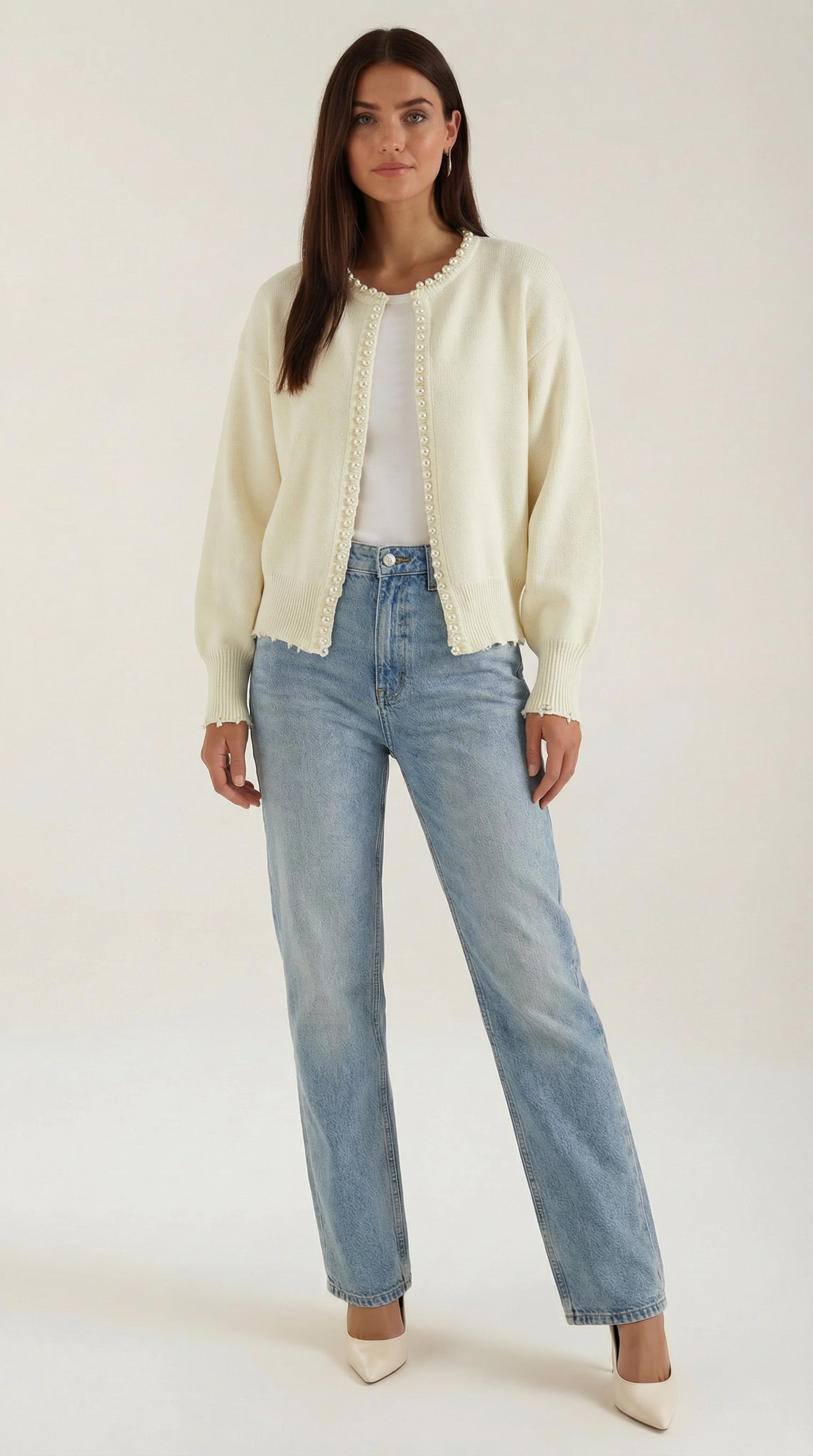 Cardigan Donna con Perle in Maglia Morbida Glamour