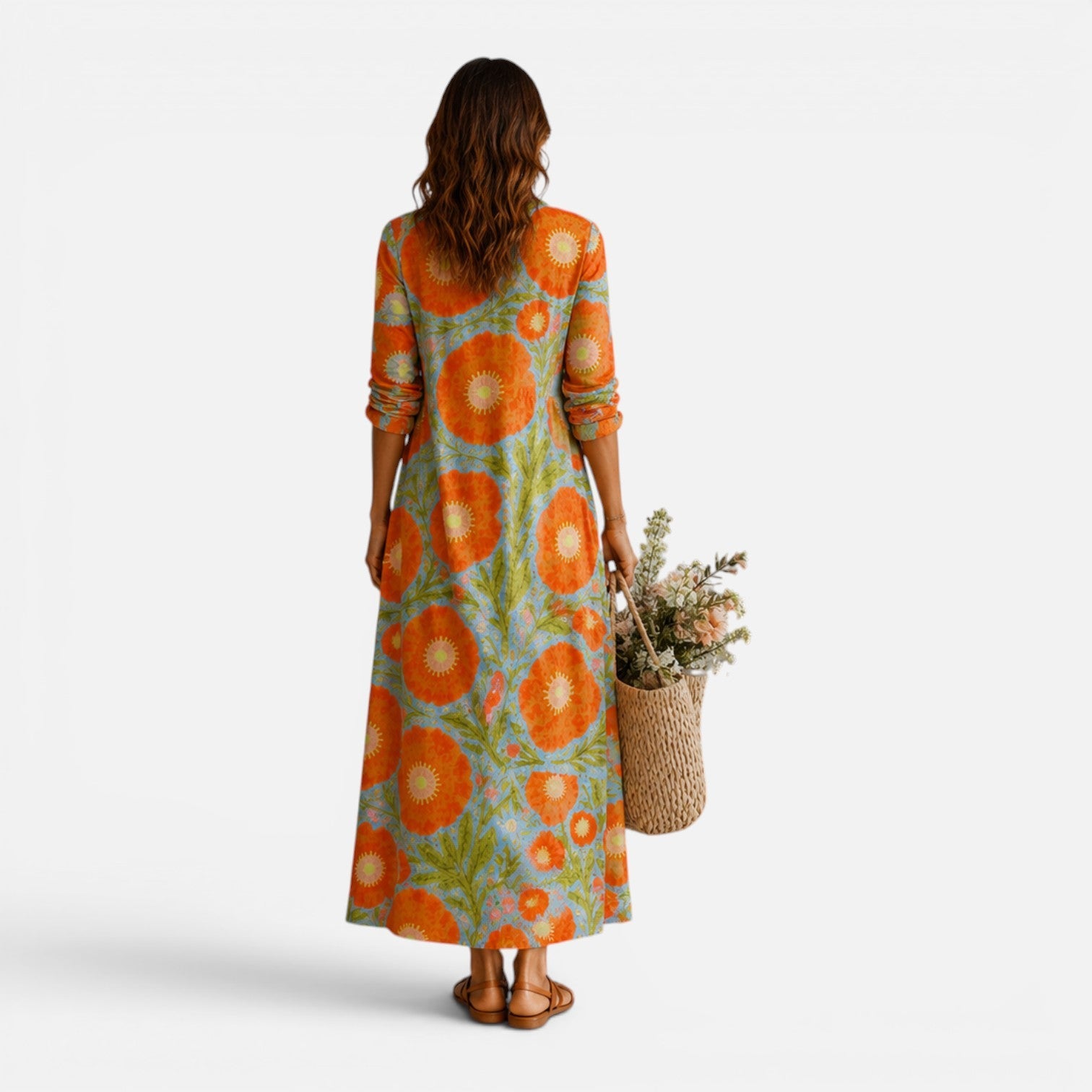 Abito Lungo Donna Floreale Boho Estivo con Tasche
