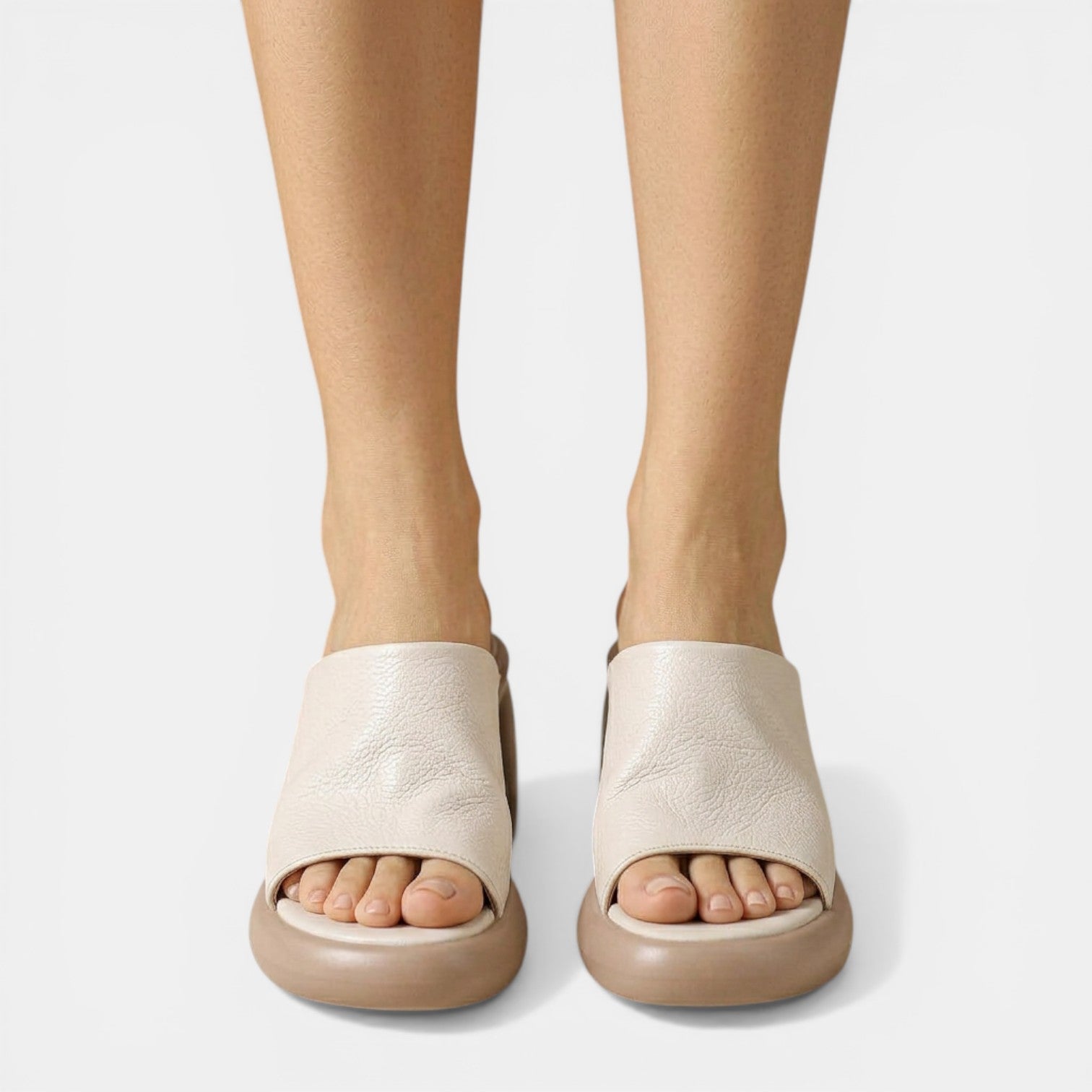 Sandali Donna Platform in Pelle Bianca Regolabili