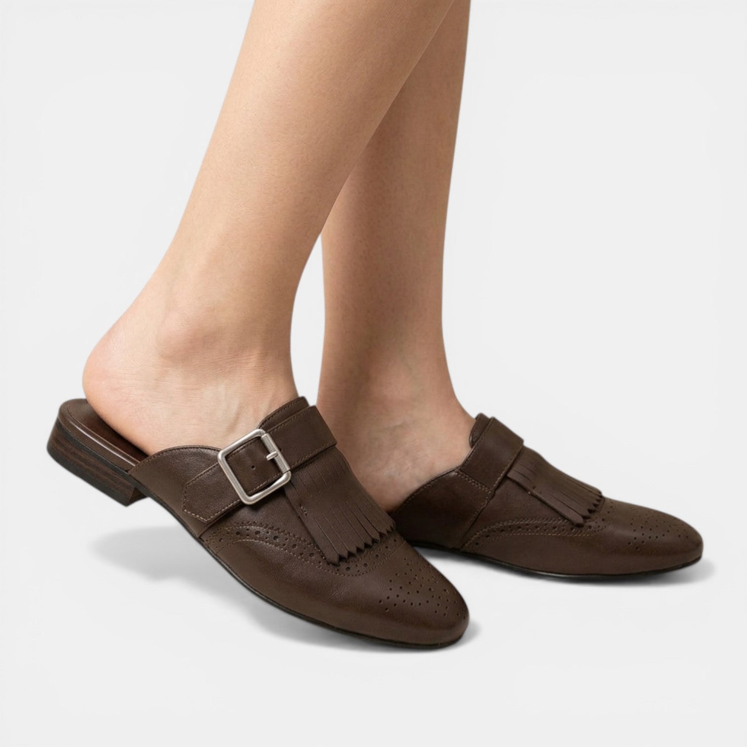Aurazio Mules Pelle Frange Tacco Medio per Donna