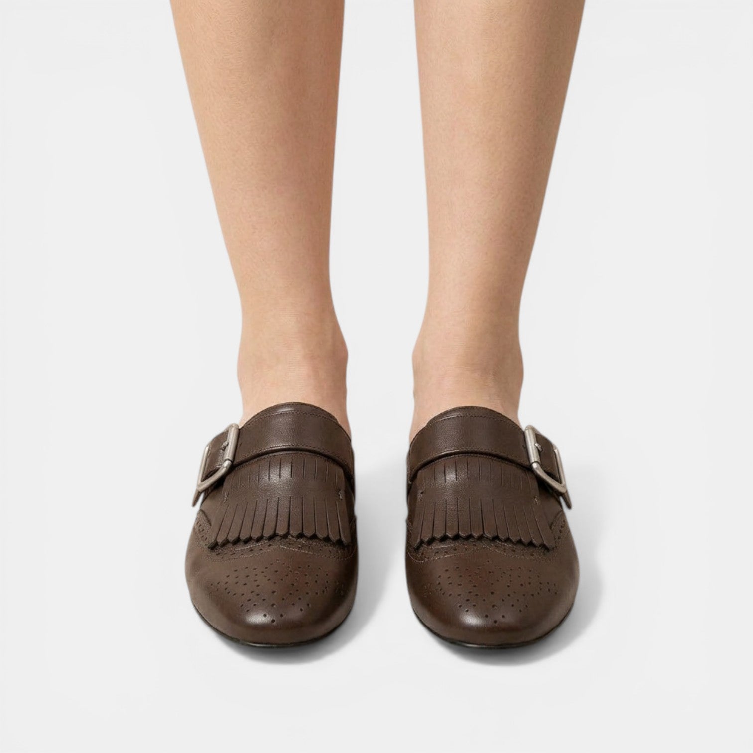 Mules Donna in Pelle con Frange Tacco Medio Eleganti