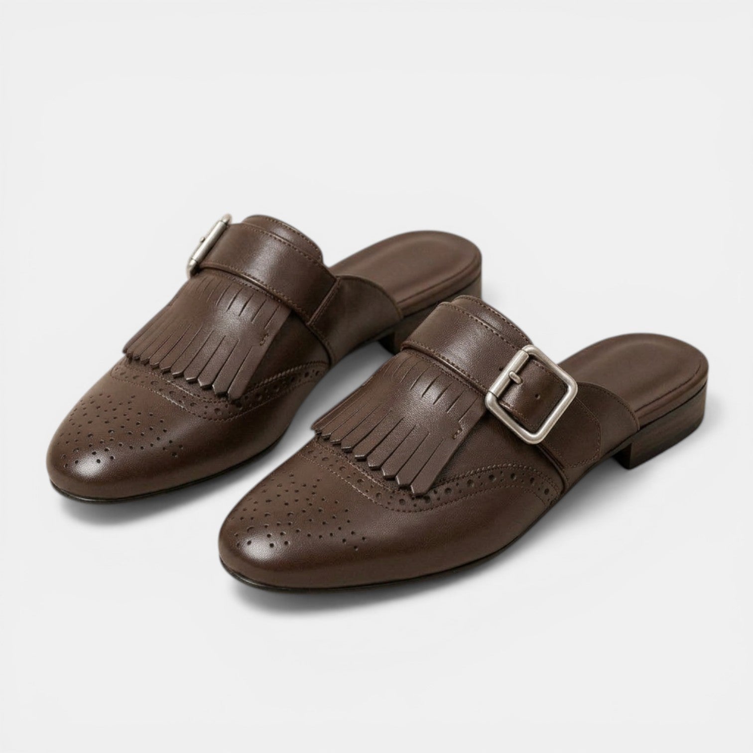 Aurazio Mules Pelle Frange Tacco Medio per Donna