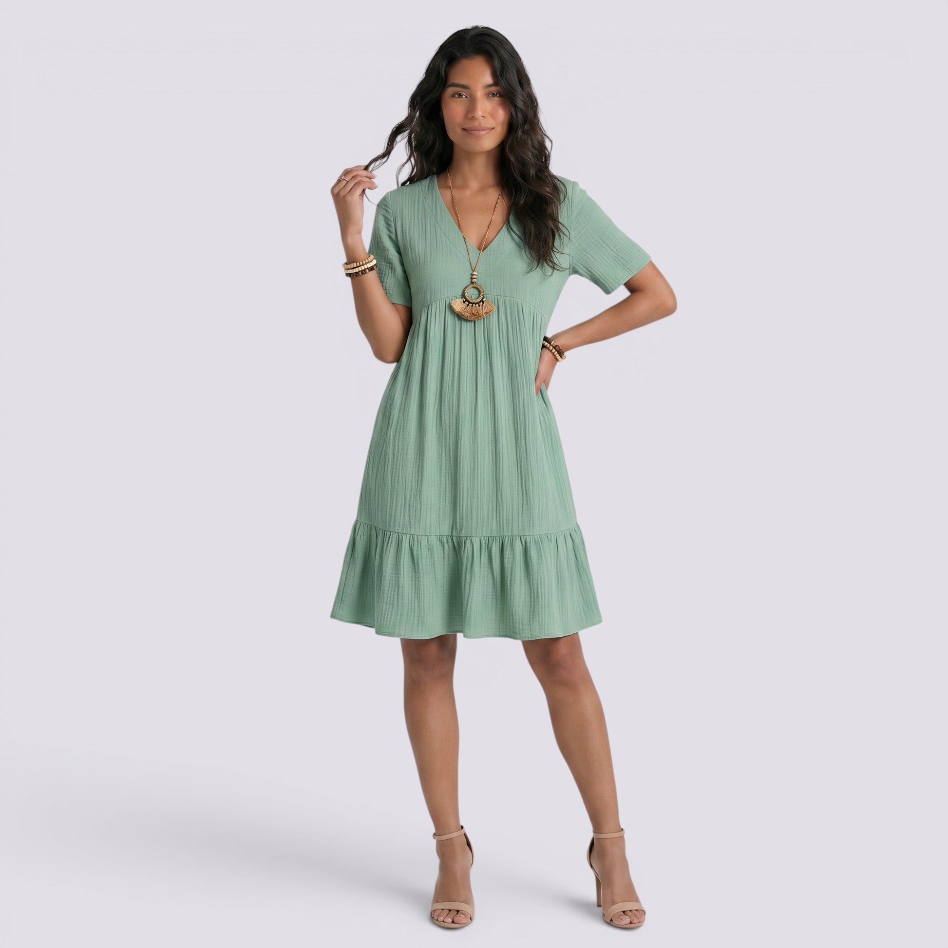 Abito Corto Donna Estivo Scollo a V Boho Fluido