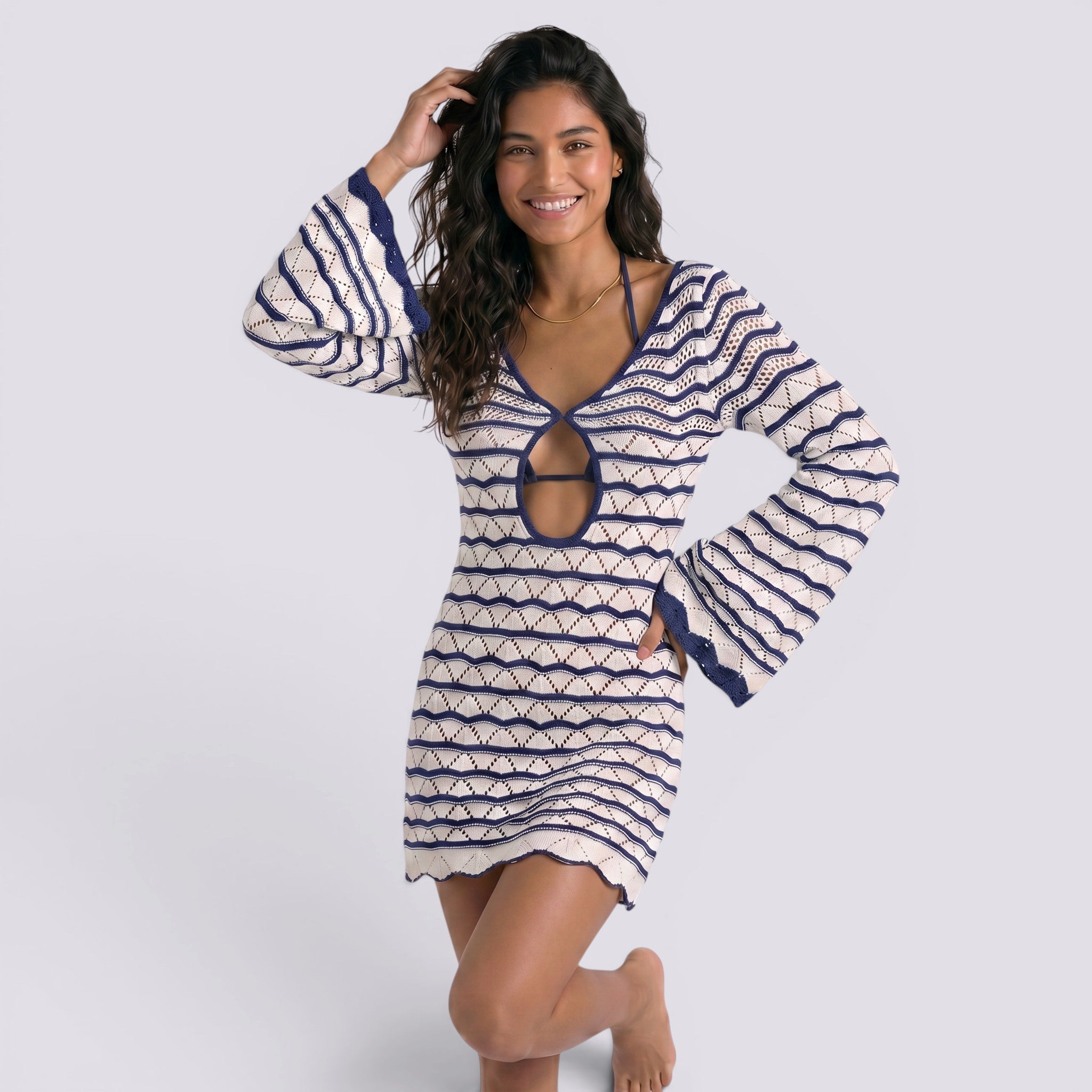 Abito Corto Donna da Spiaggia a Righe Boho Estivo