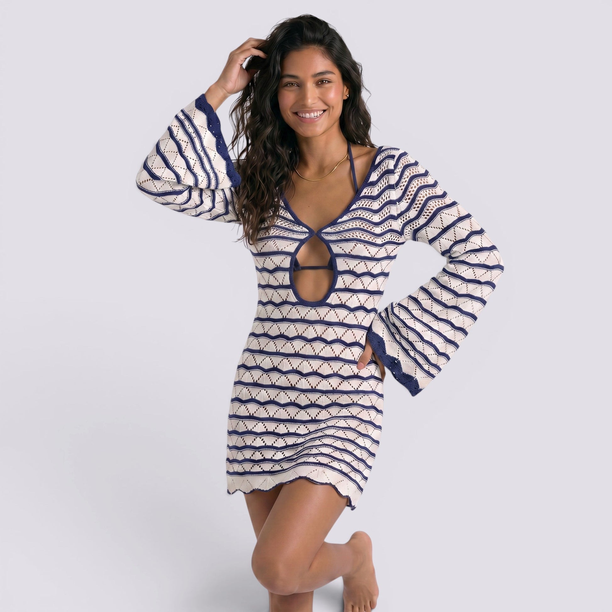 Abito Corto Donna da Spiaggia a Righe Boho Estivo