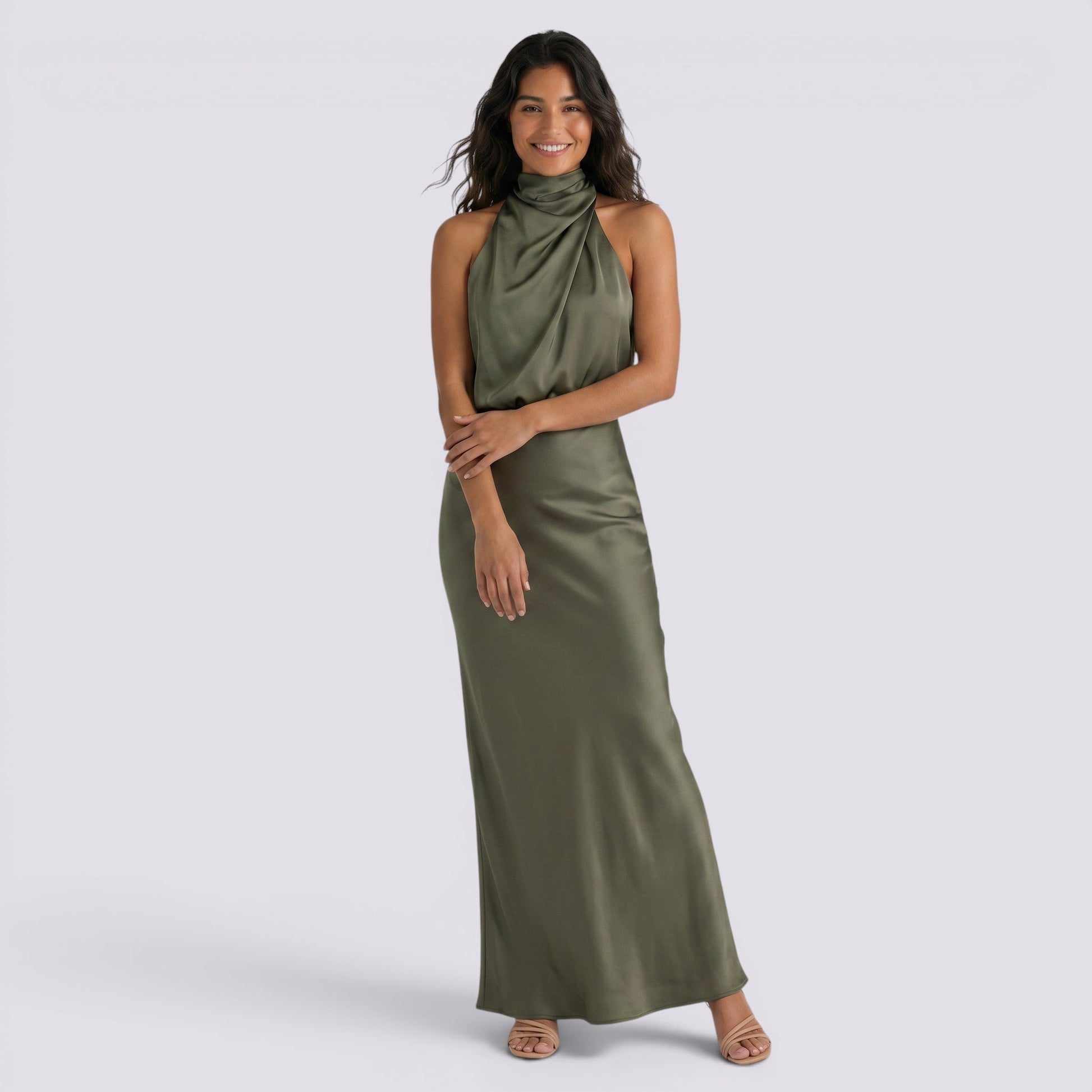Abito Lungo Donna in Raso da Sera Elegante Fluido