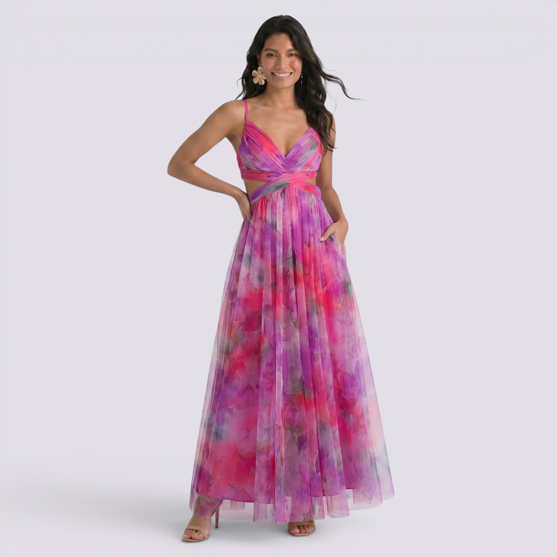 Abito Lungo Donna Stampato Halter Elegante da Cerimonia