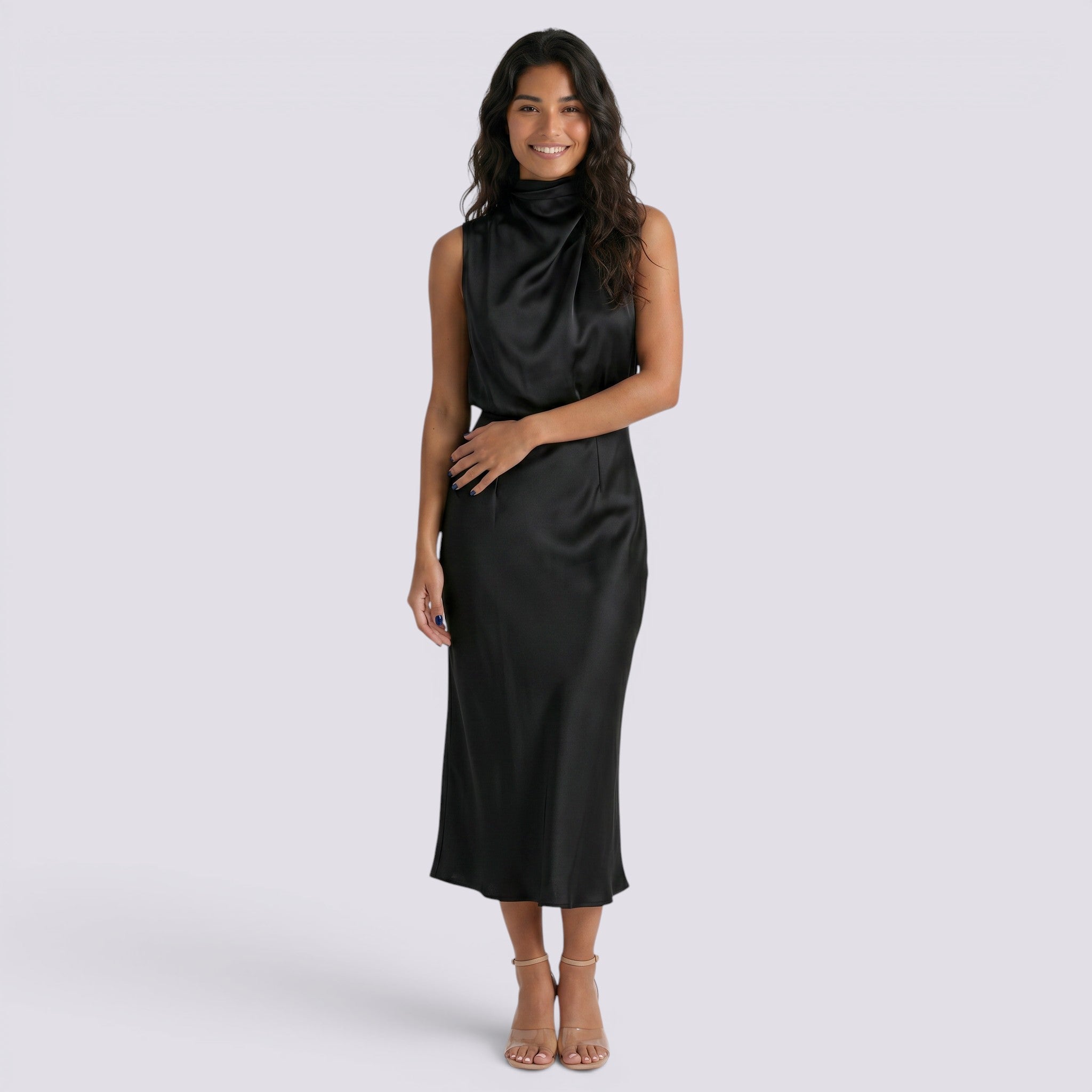 Abito Lungo Donna in Raso da Sera Elegante Fluido