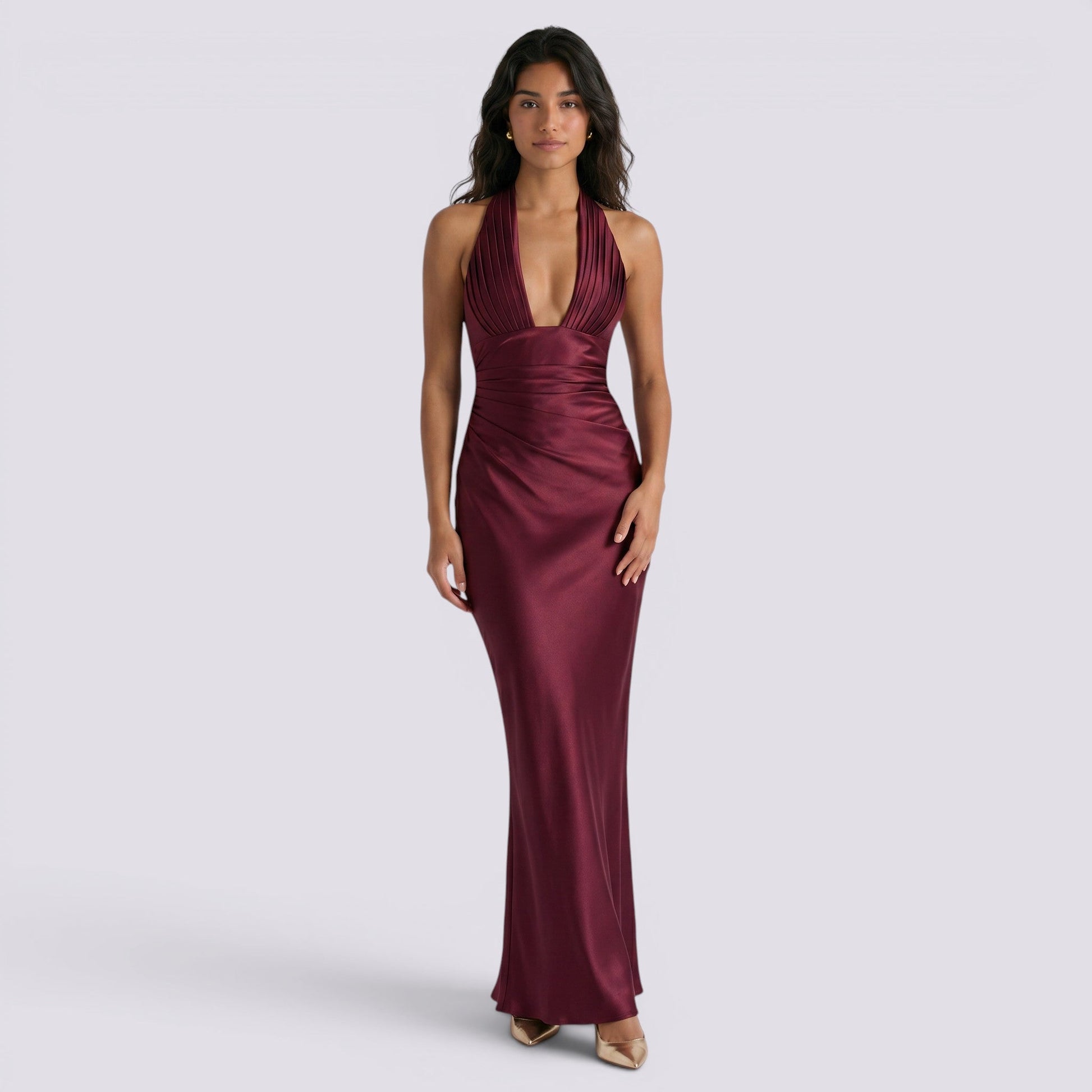 Abito Lungo Donna Halter Fluido Elegante da Cerimonia