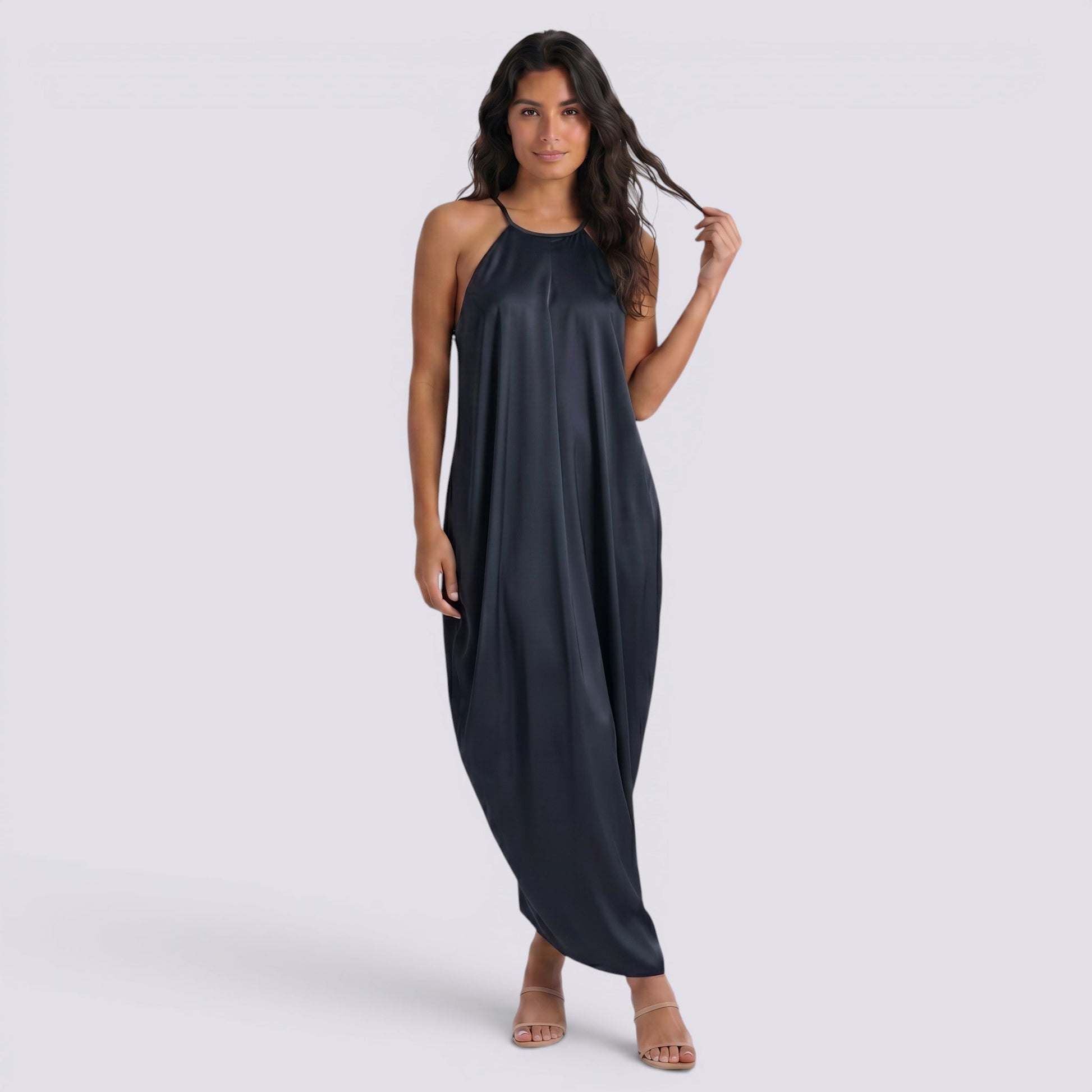 Abito Lungo Donna Halter in Raso Linea A Elegante