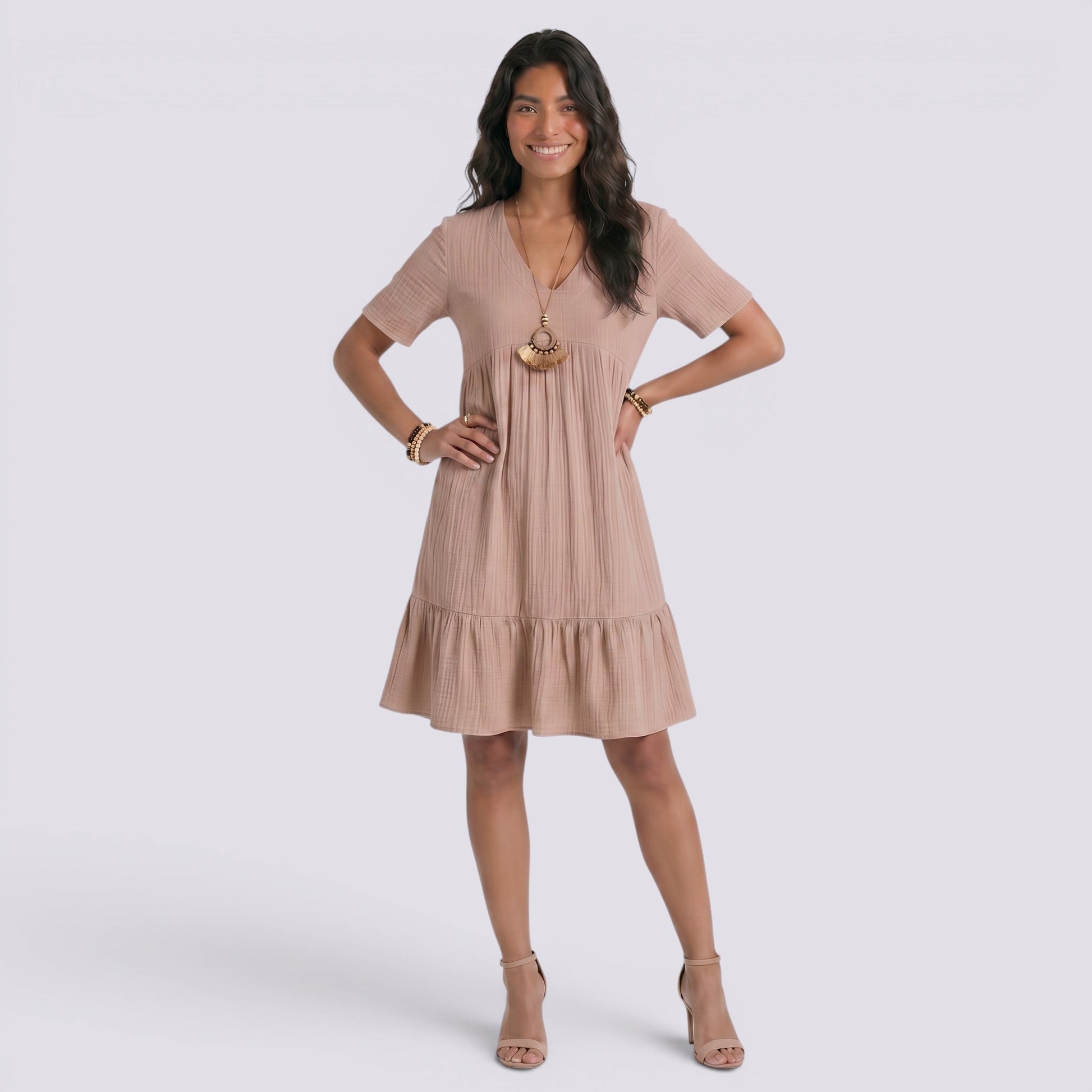 Abito Corto Donna Estivo Scollo a V Boho Fluido