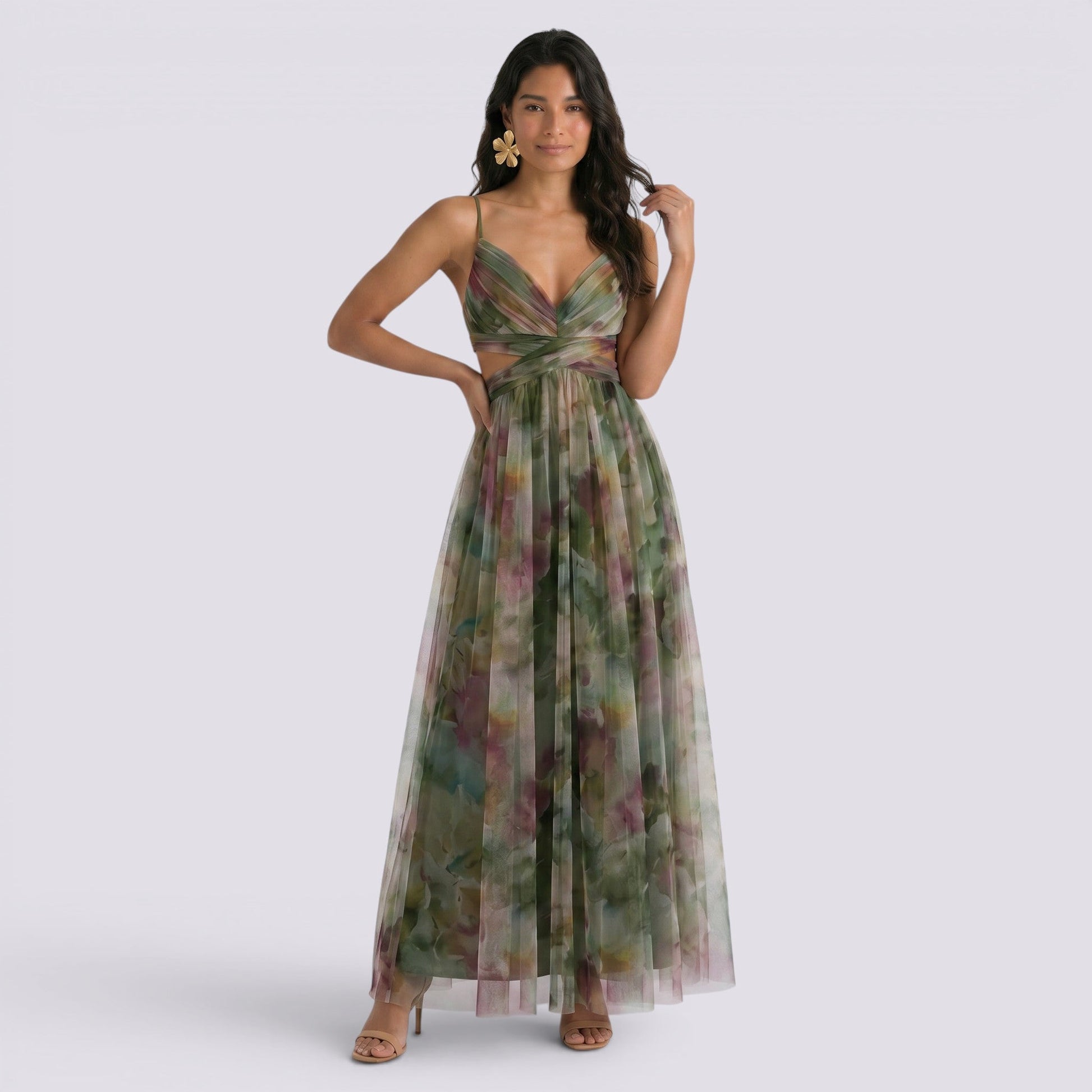 Abito Lungo Donna Stampato Halter Elegante da Cerimonia