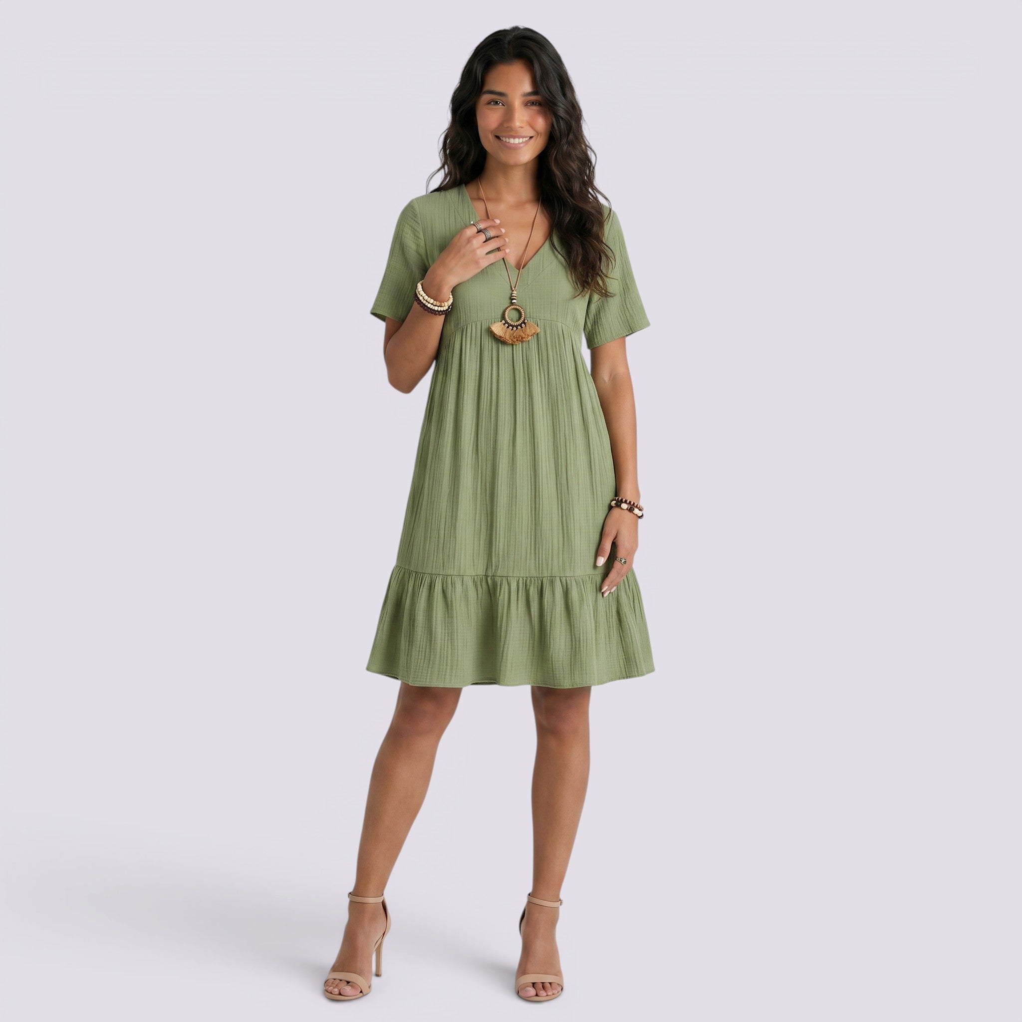 Abito Corto Donna Estivo Scollo a V Boho Fluido