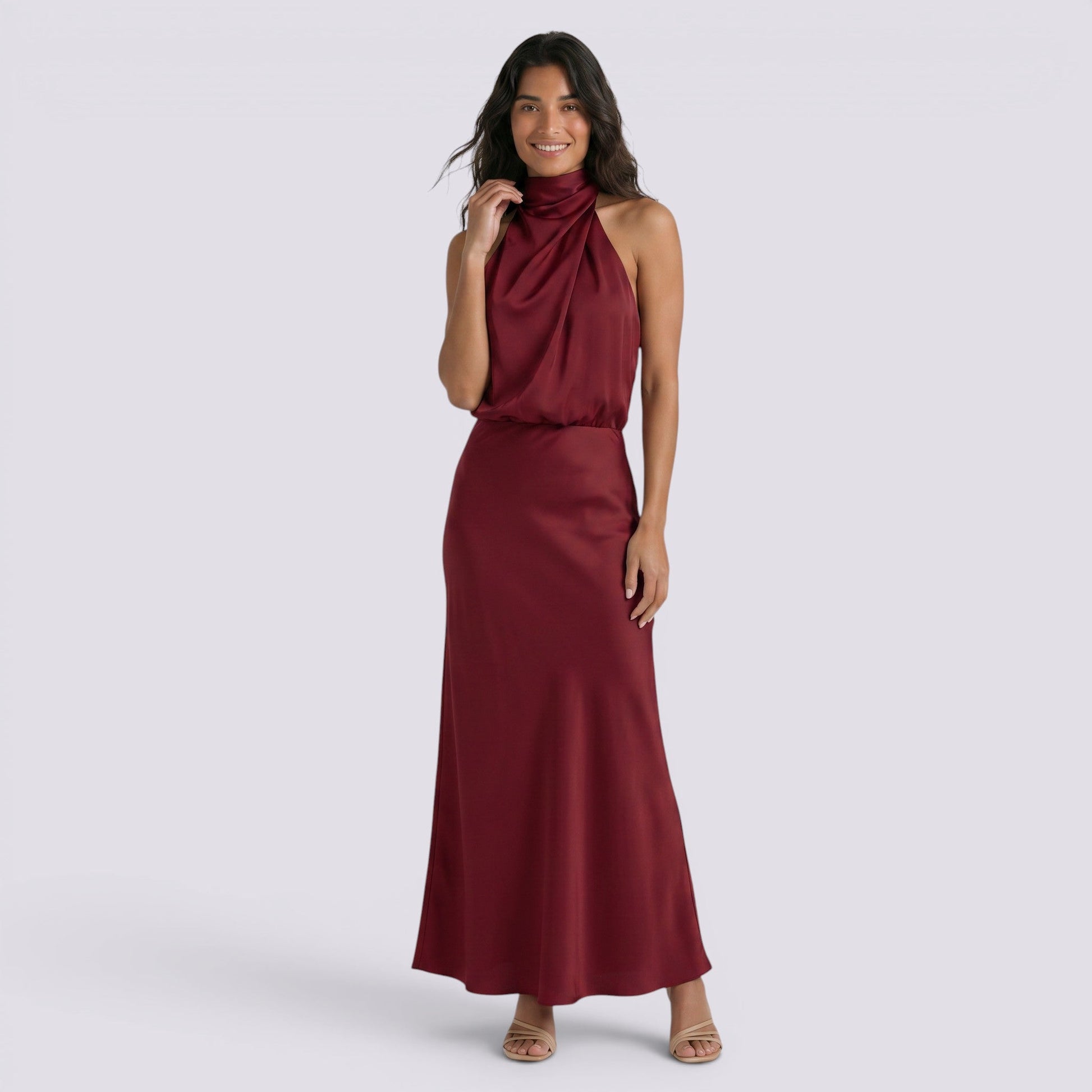 Abito Lungo Donna in Raso da Sera Elegante Fluido