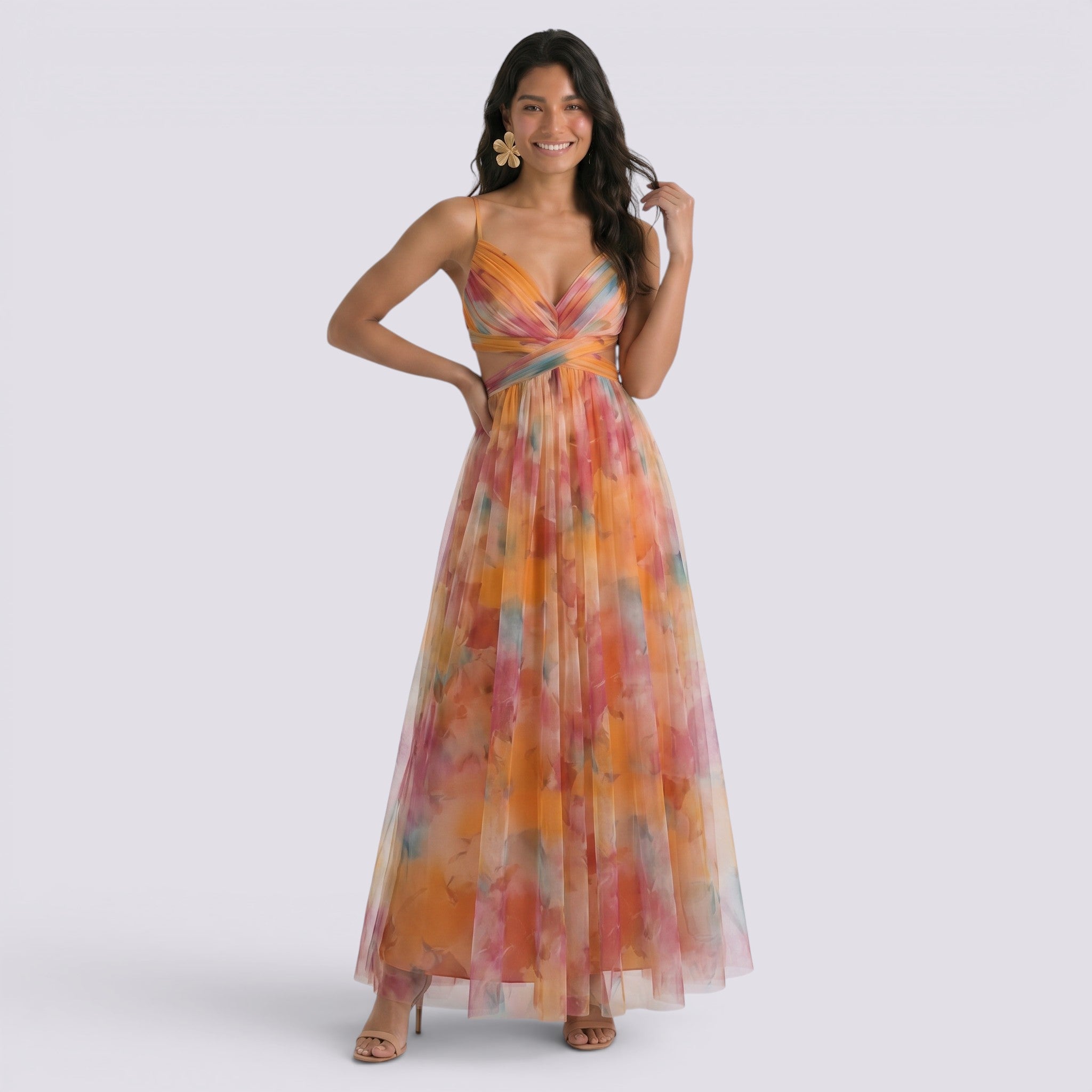 Abito Lungo Donna Stampato Halter Elegante da Cerimonia