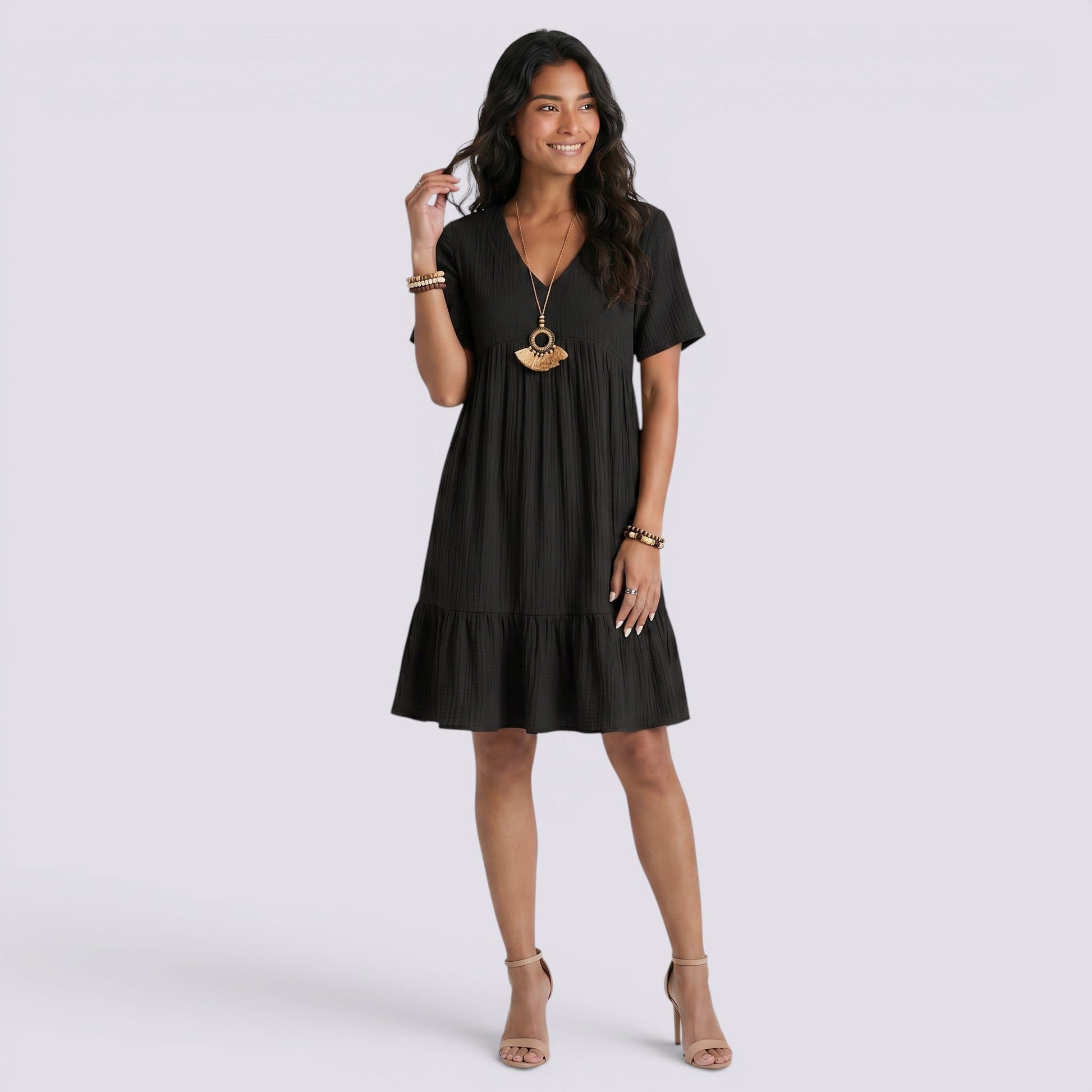 Abito Corto Donna Estivo Scollo a V Boho Fluido