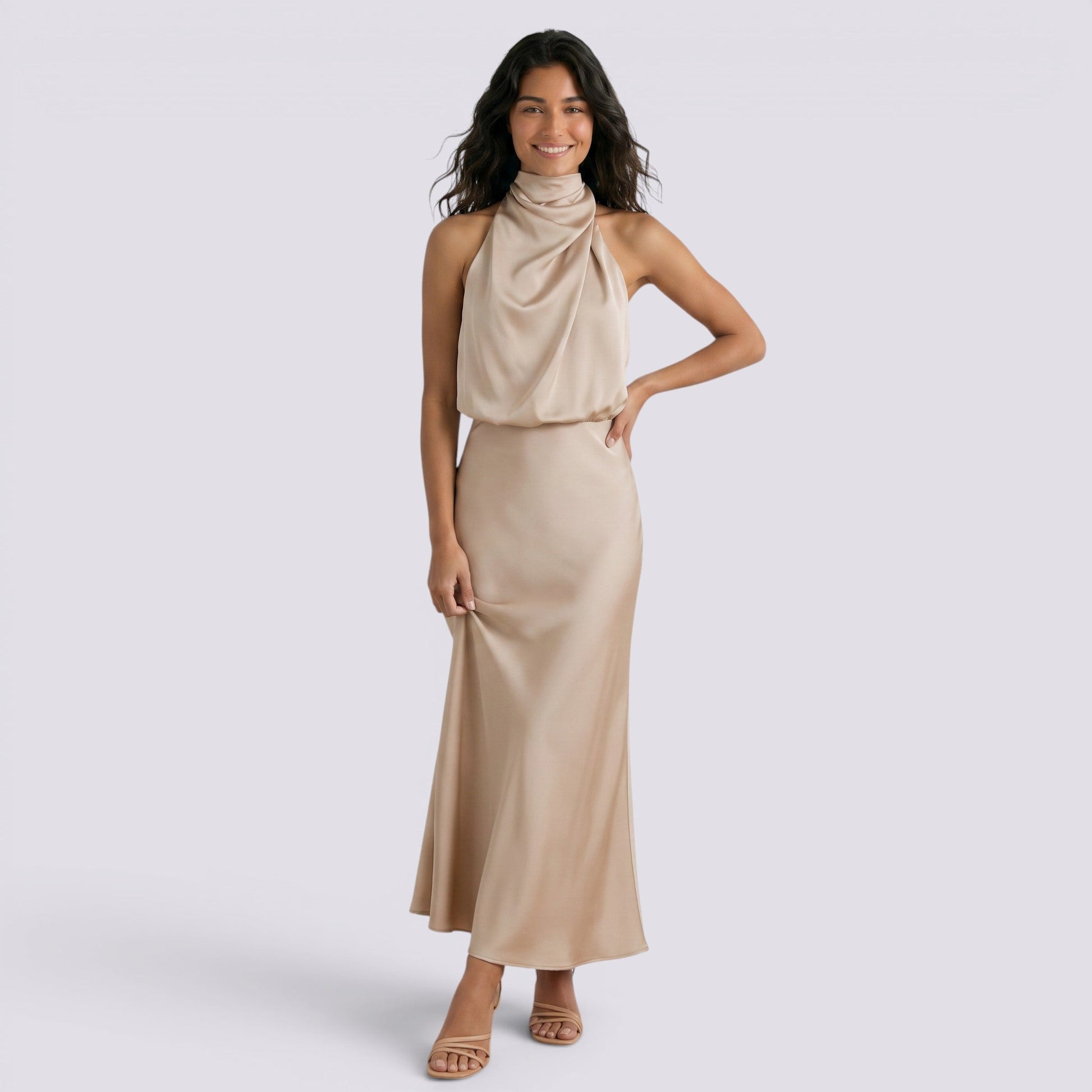 Abito Lungo Donna in Raso da Sera Elegante Fluido