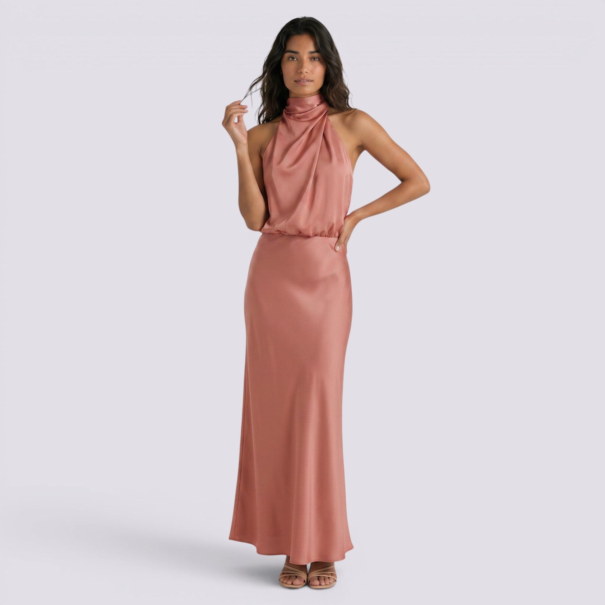 Abito Lungo Donna in Raso da Sera Elegante Fluido