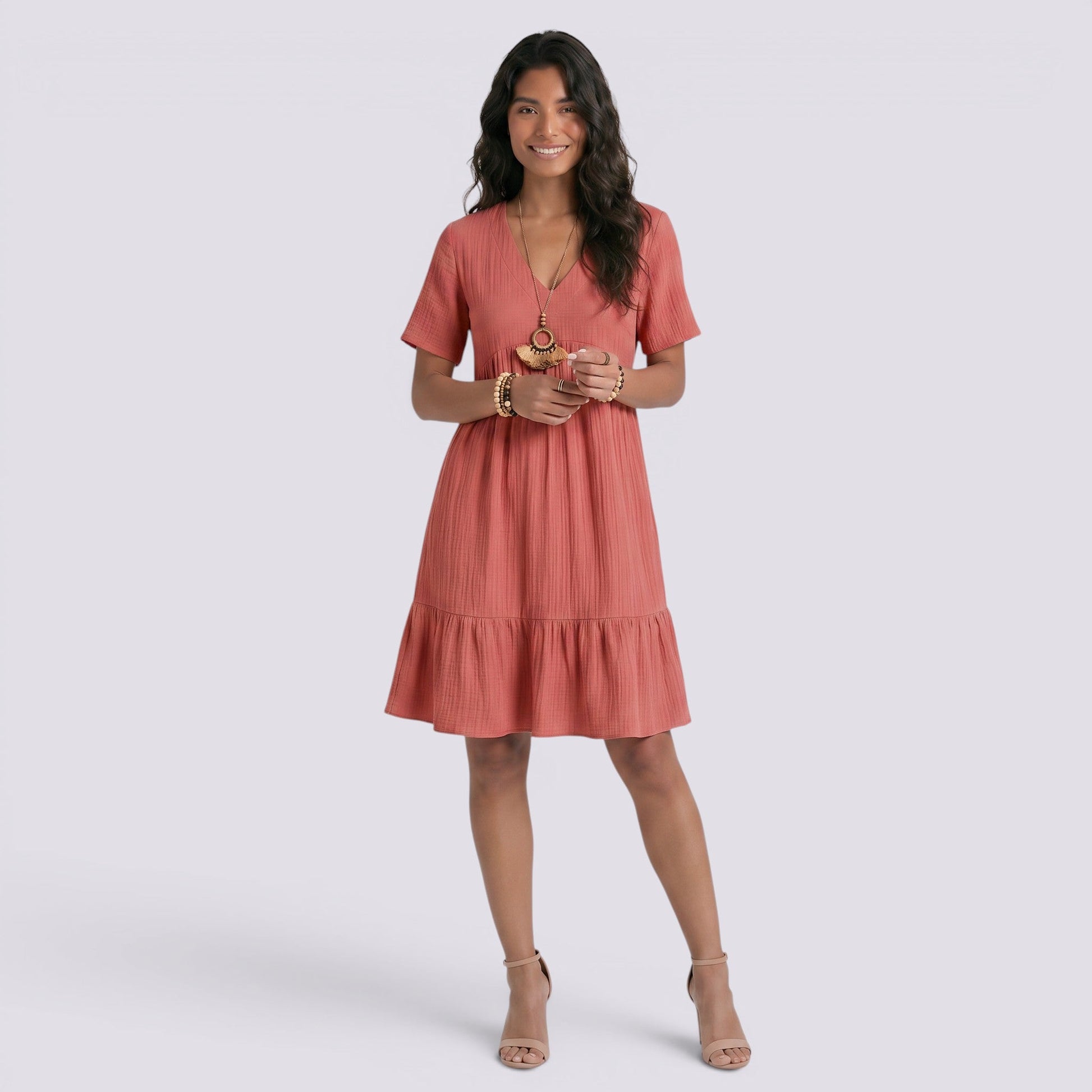 Abito Corto Donna Estivo Scollo a V Boho Fluido