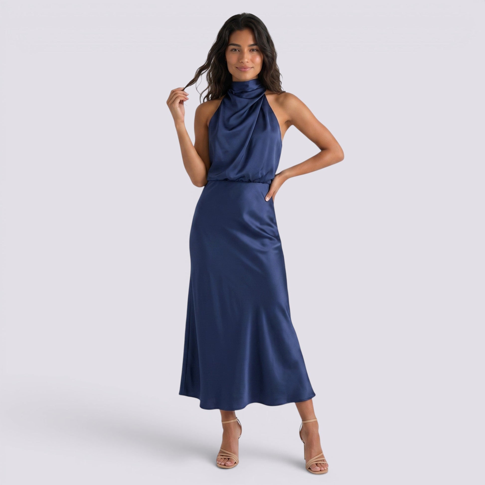 Abito Lungo Donna in Raso da Sera Elegante Fluido