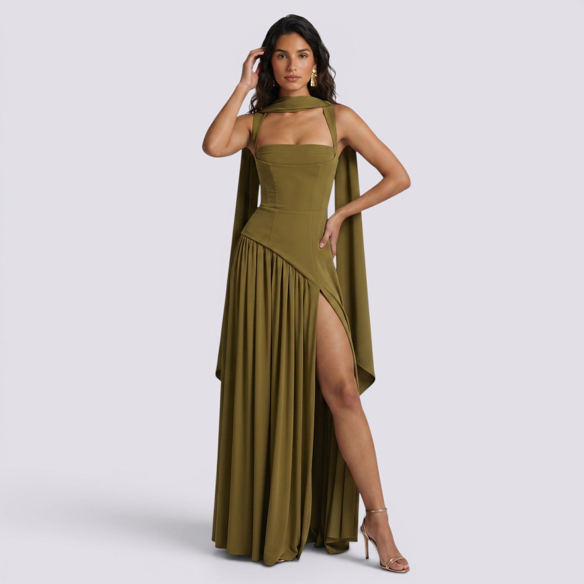 Abito Lungo Donna da Cerimonia Aderente Smanicato Elegante