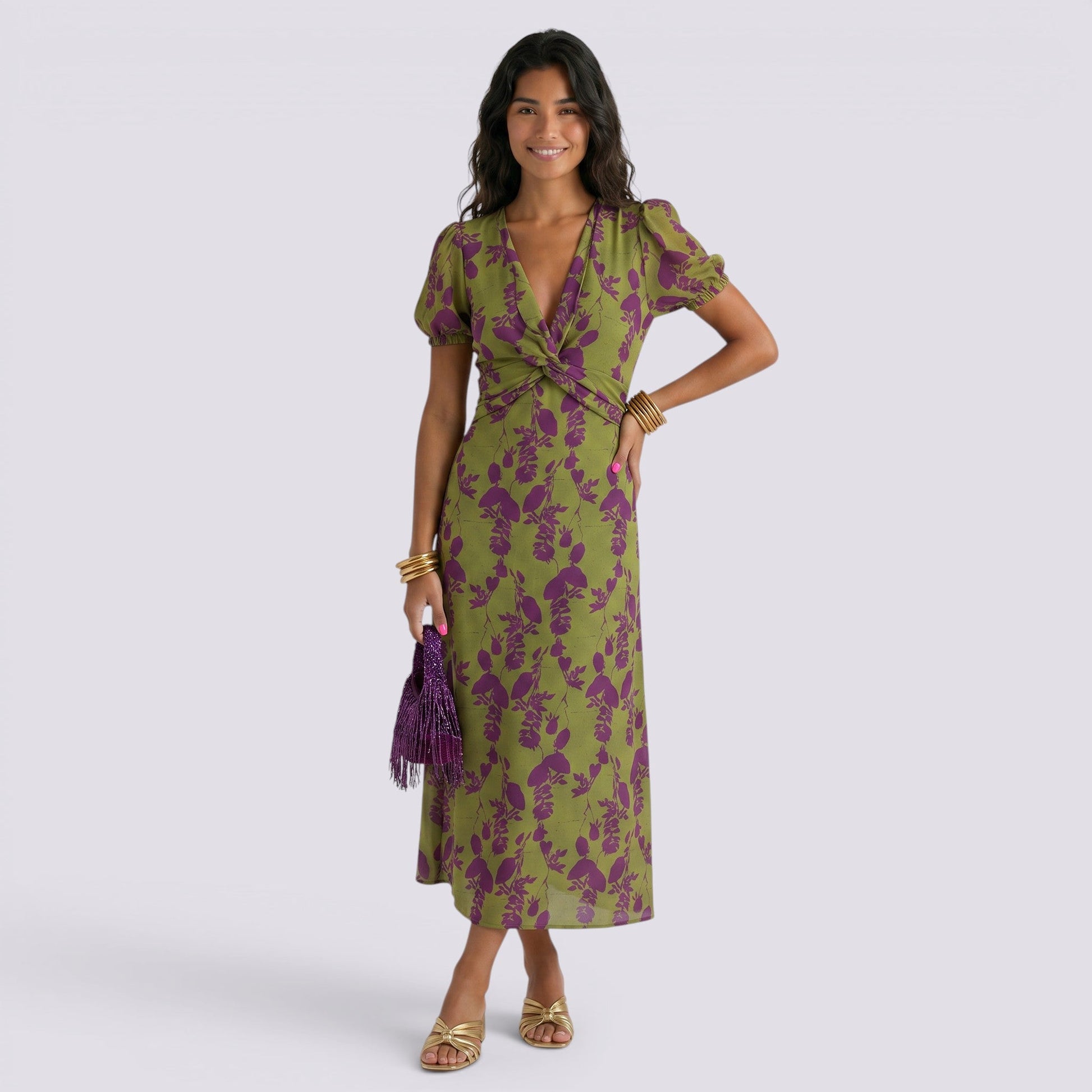 Abito Lungo Donna Floreale Scollo a V Estivo Elegante