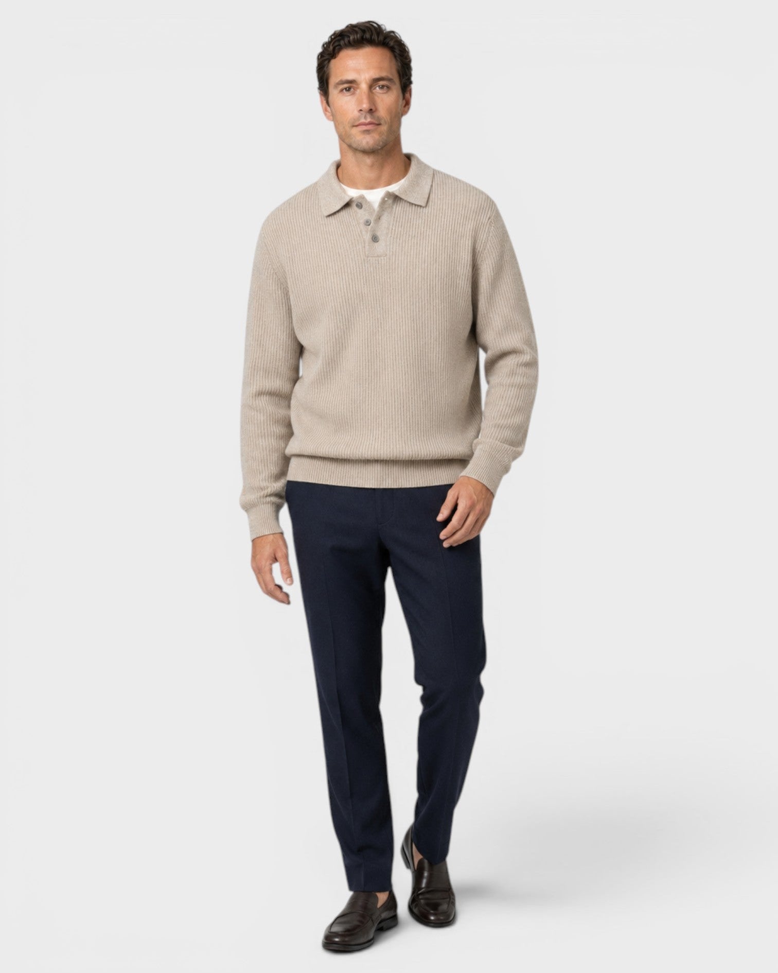 Maglione Polo Uomo in Maglia a Coste Maniche Lunghe