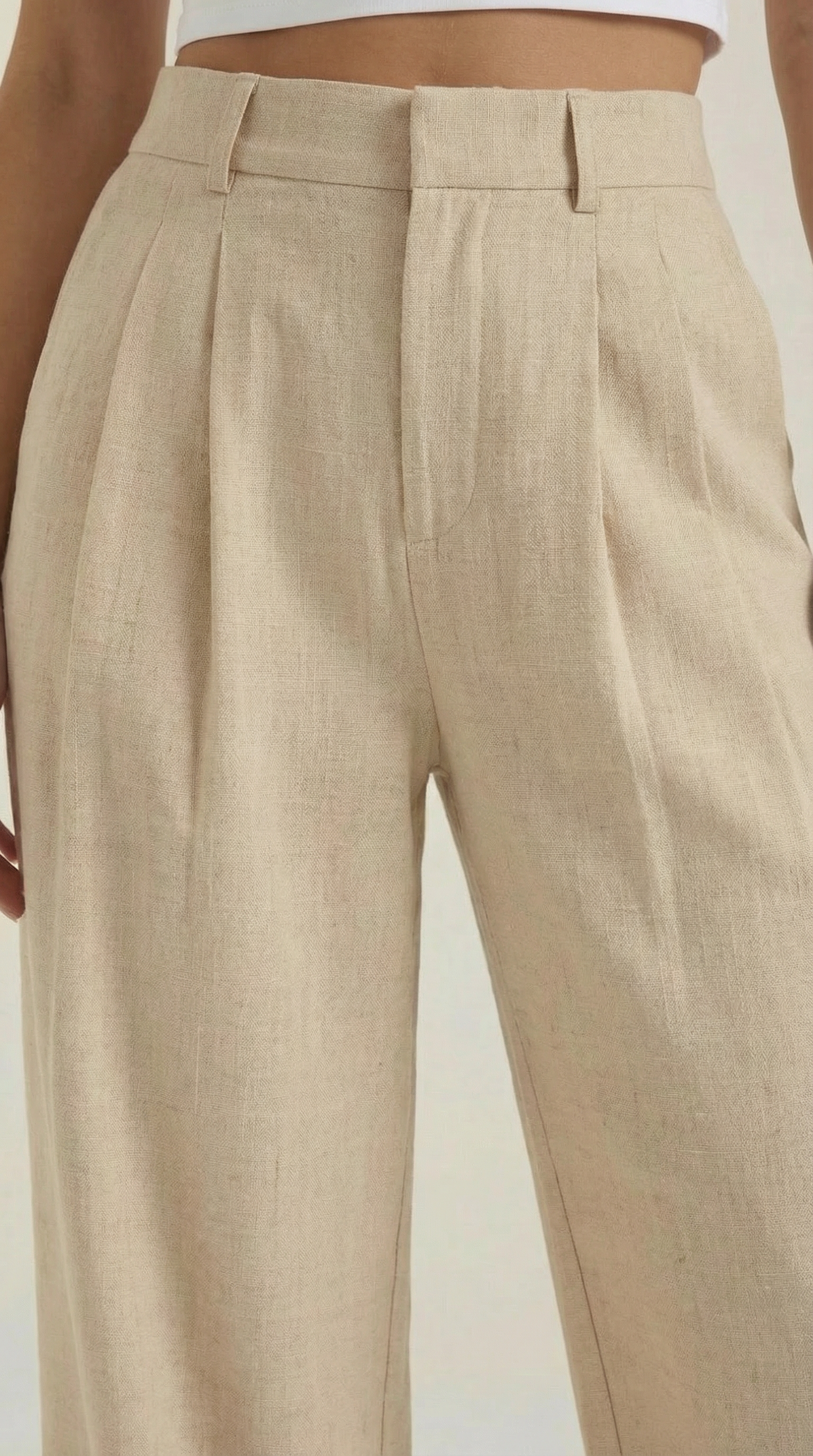 Pantaloni Donna Plissettati Vita Alta Fluidi Eleganti