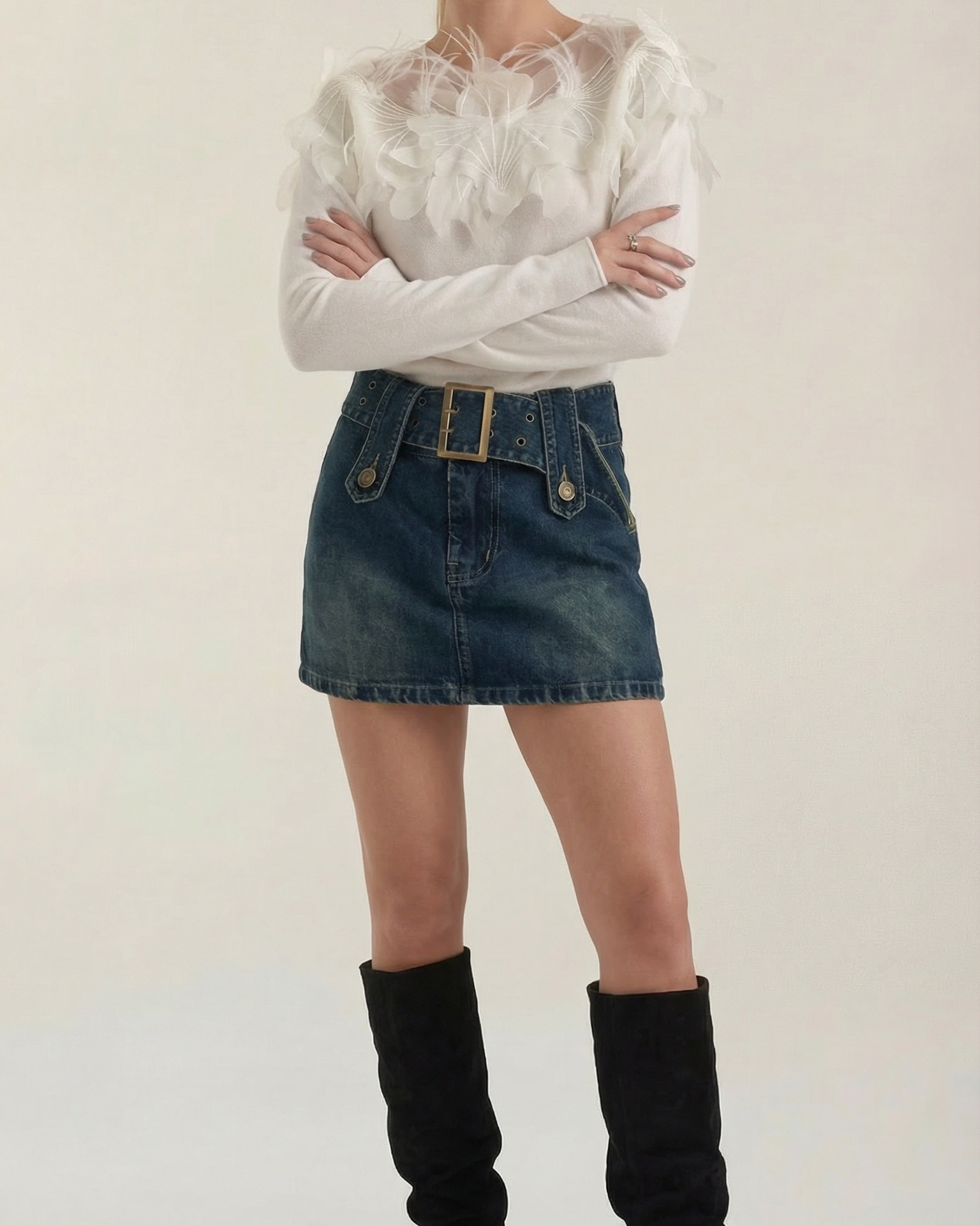 Maglione Donna in Maglia con Colletto di Piume Glamour