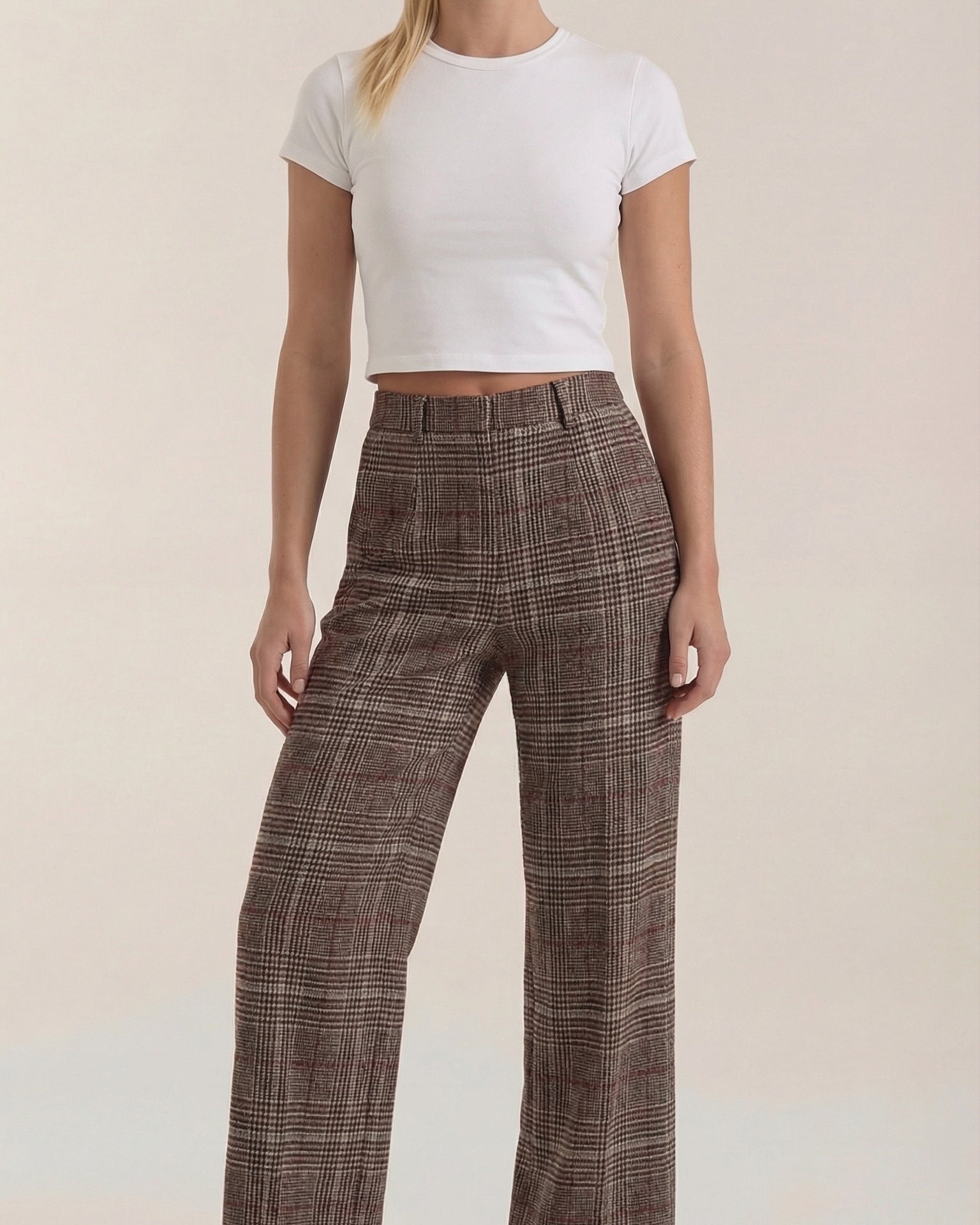 Aurazio Pantaloni a Vita Alta a Quadri per Donna