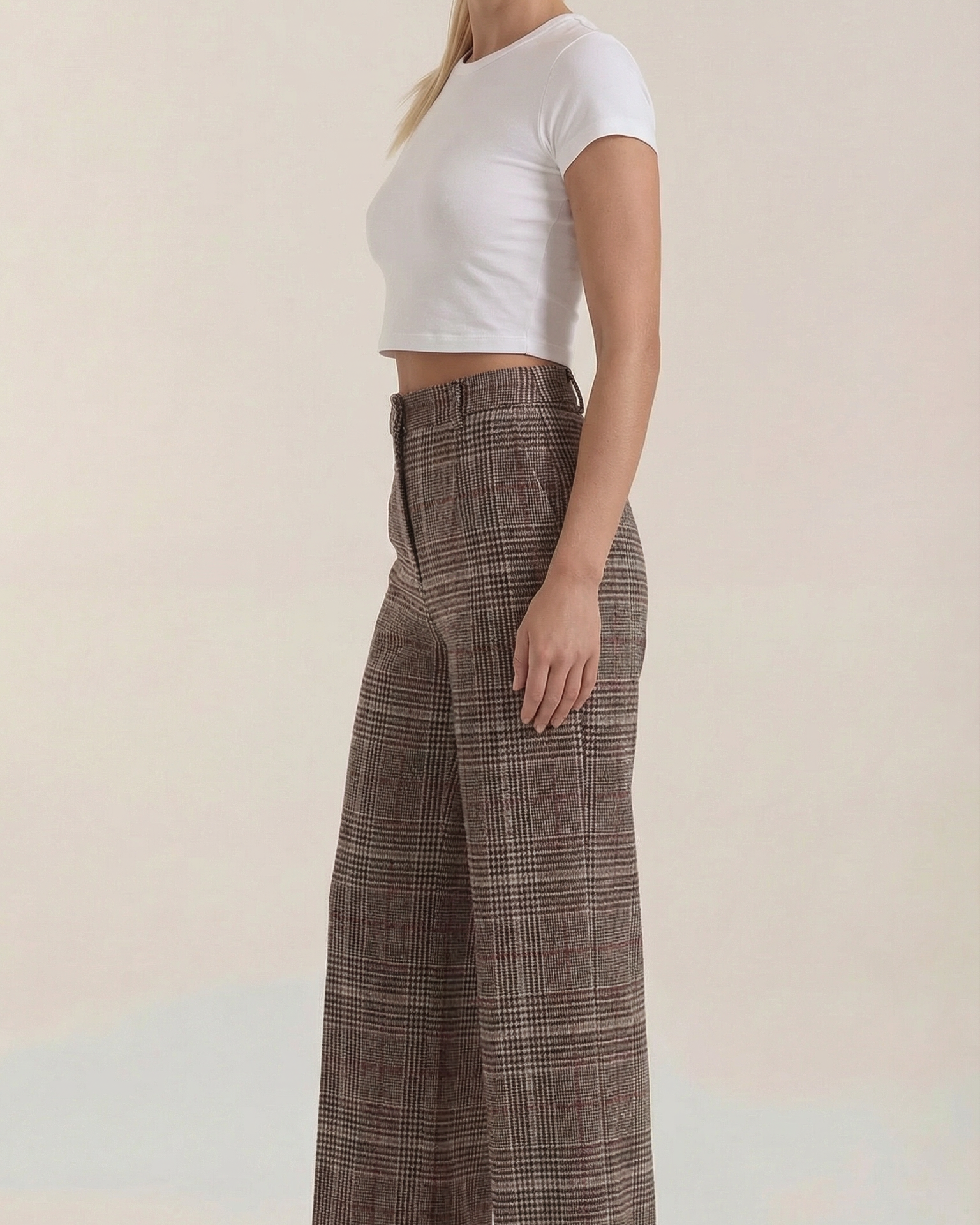 Aurazio Pantaloni a Vita Alta a Quadri per Donna