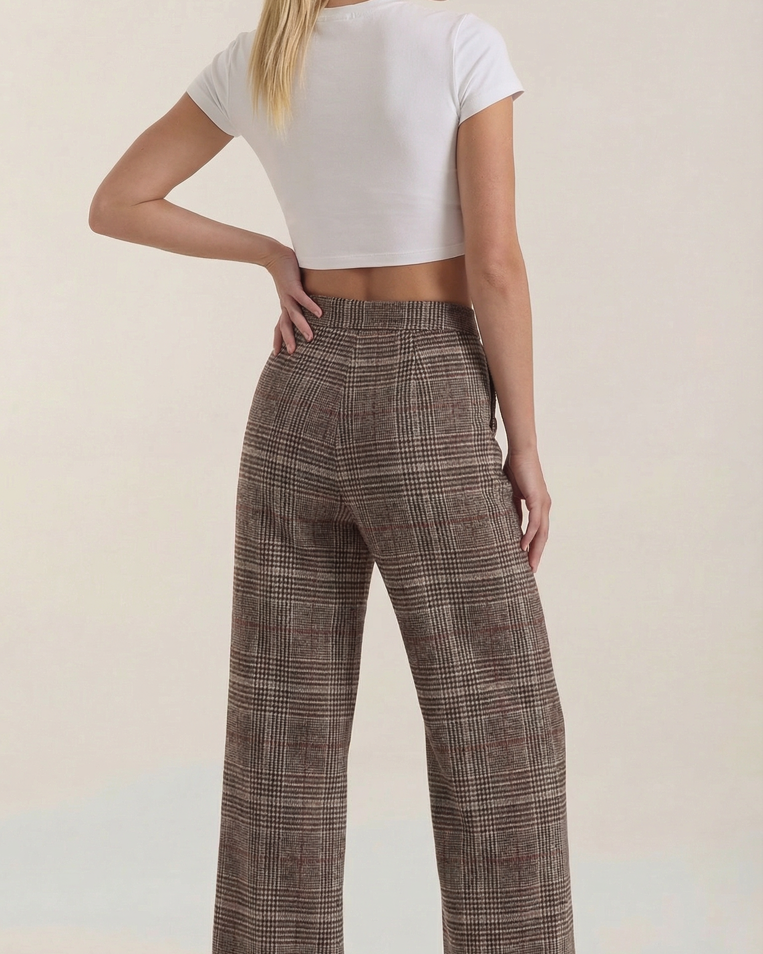 Aurazio Pantaloni a Vita Alta a Quadri per Donna