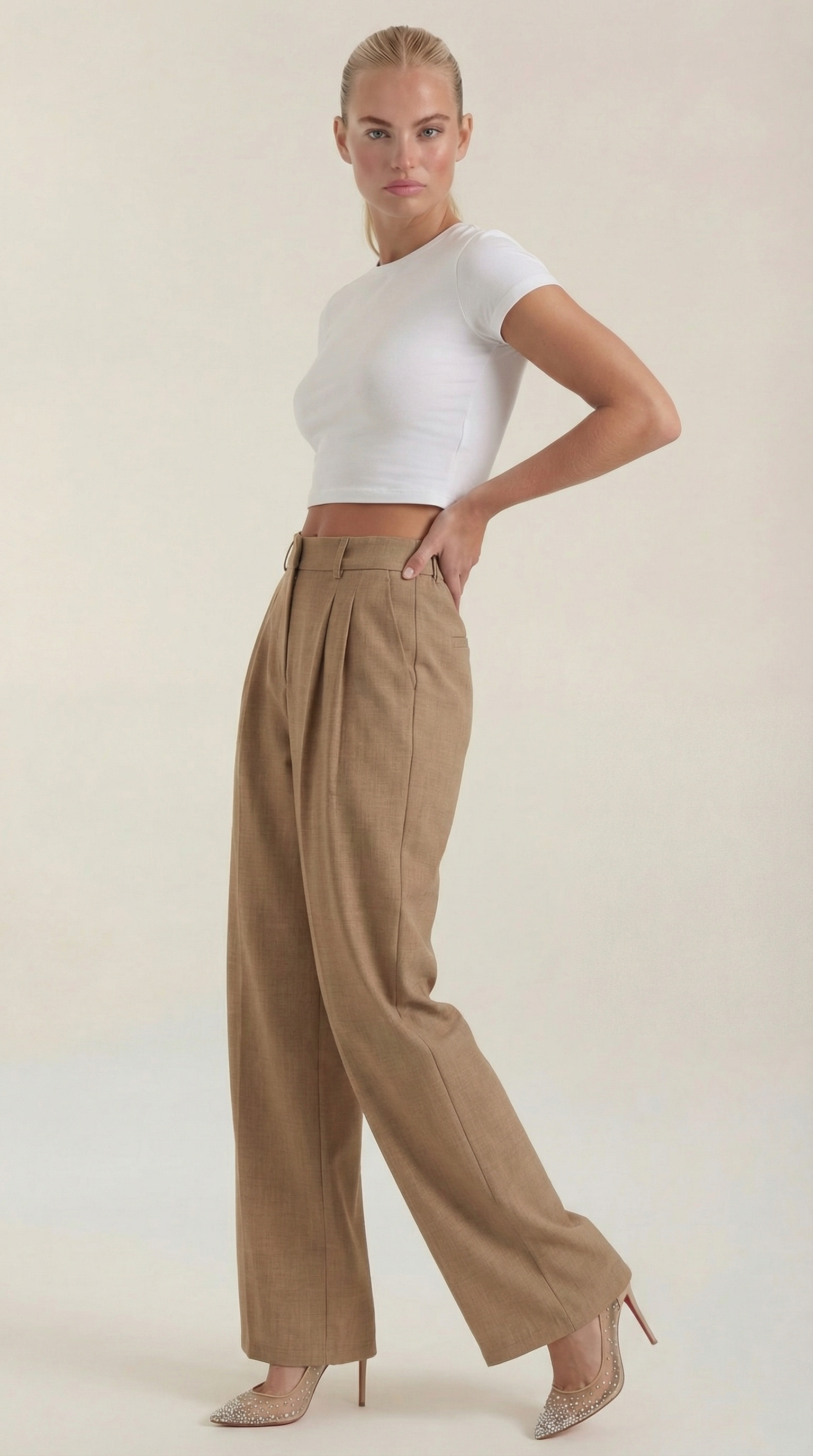 Pantaloni Donna Plissettati Vita Alta Fluidi Eleganti