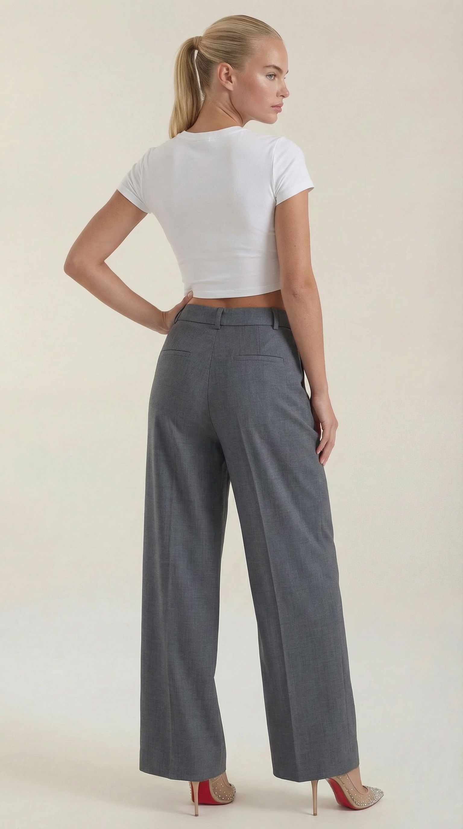 Pantaloni Donna Plissettati Vita Alta Fluidi Eleganti