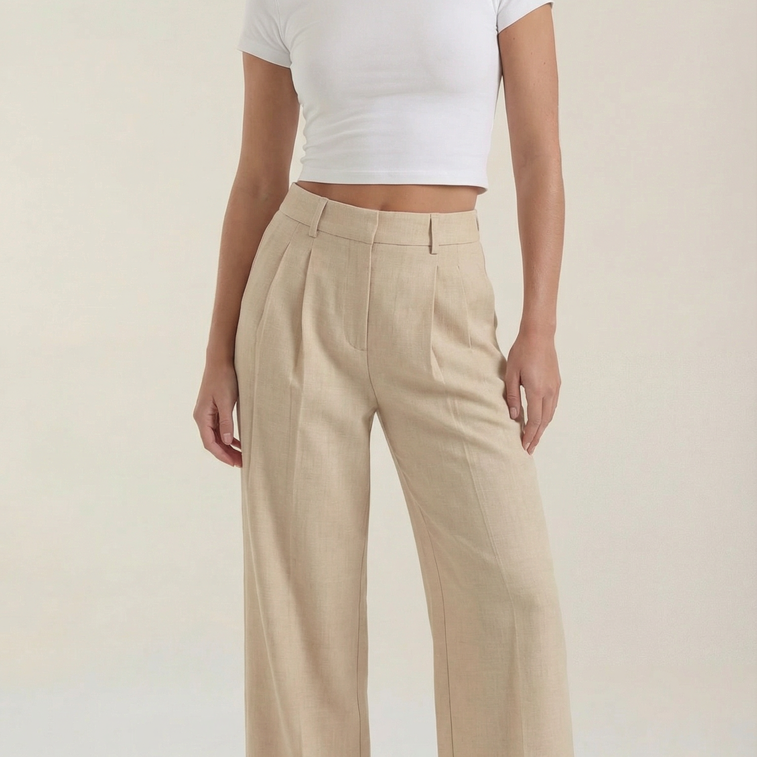Pantaloni Donna Plissettati Vita Alta Fluidi Eleganti