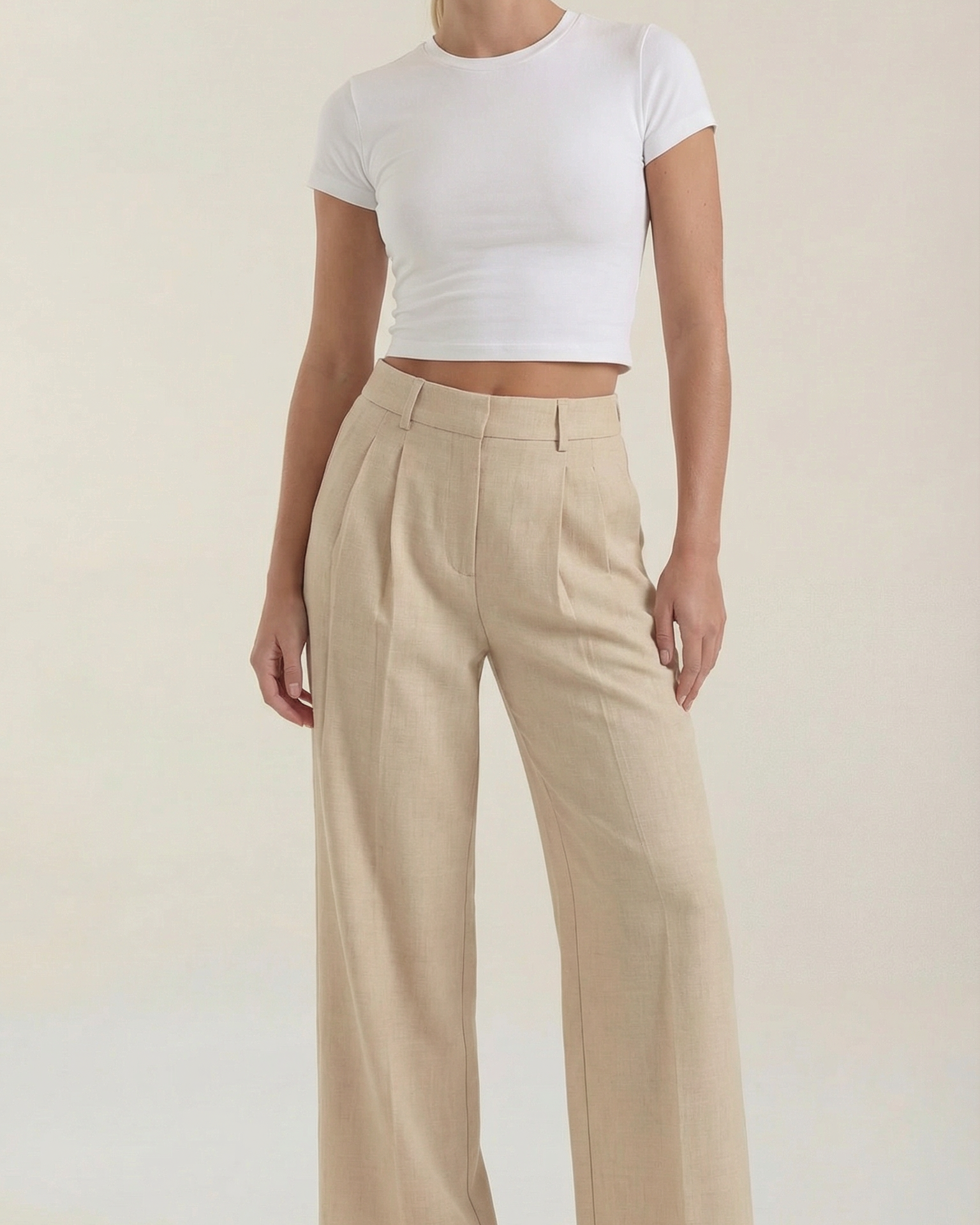 Pantaloni Donna Plissettati Vita Alta Fluidi Eleganti