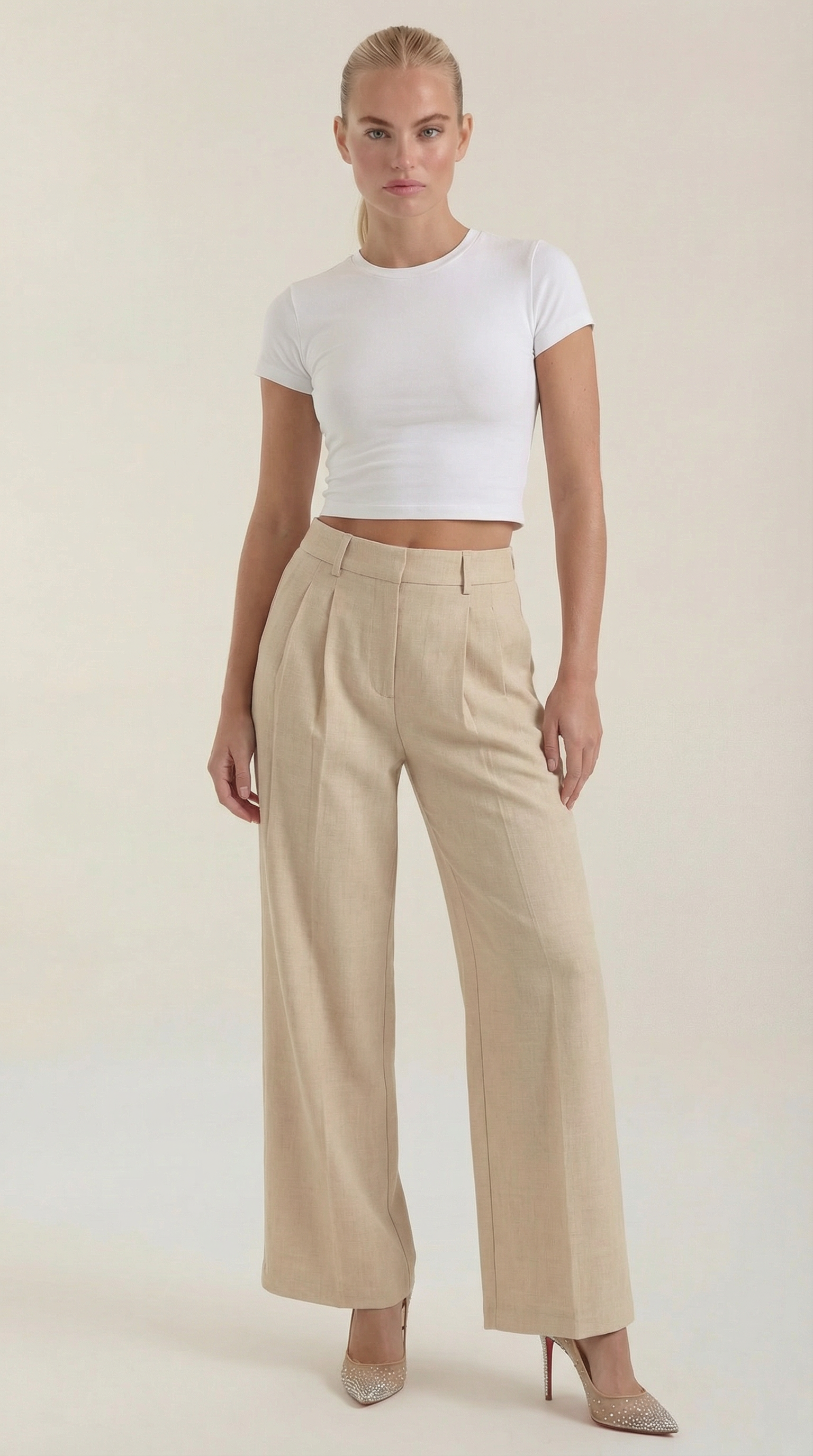 Pantaloni Donna Plissettati Vita Alta Fluidi Eleganti