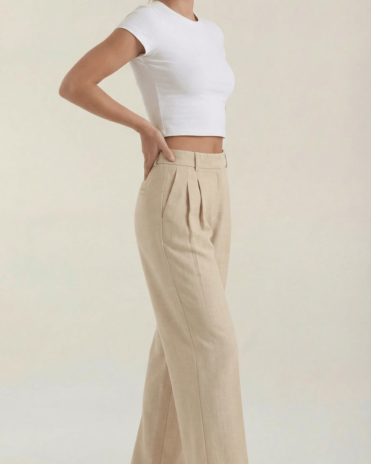 Aurazio Pantaloni Plissettati Vita Alta per Donna