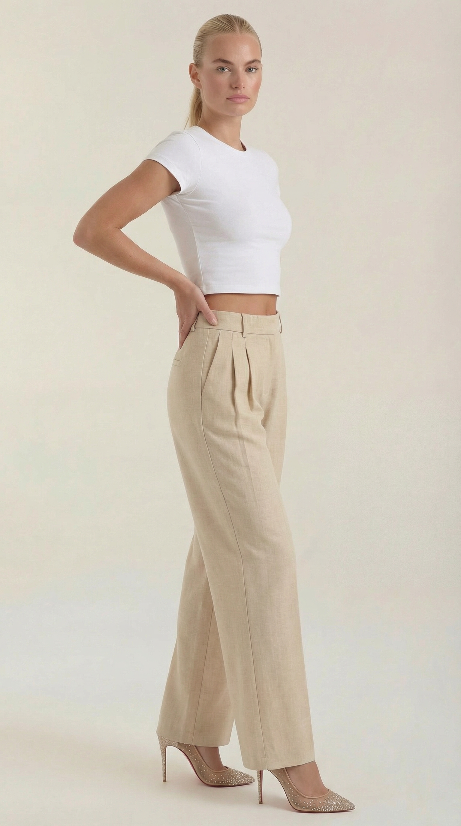 Pantaloni Donna Plissettati Vita Alta Fluidi Eleganti