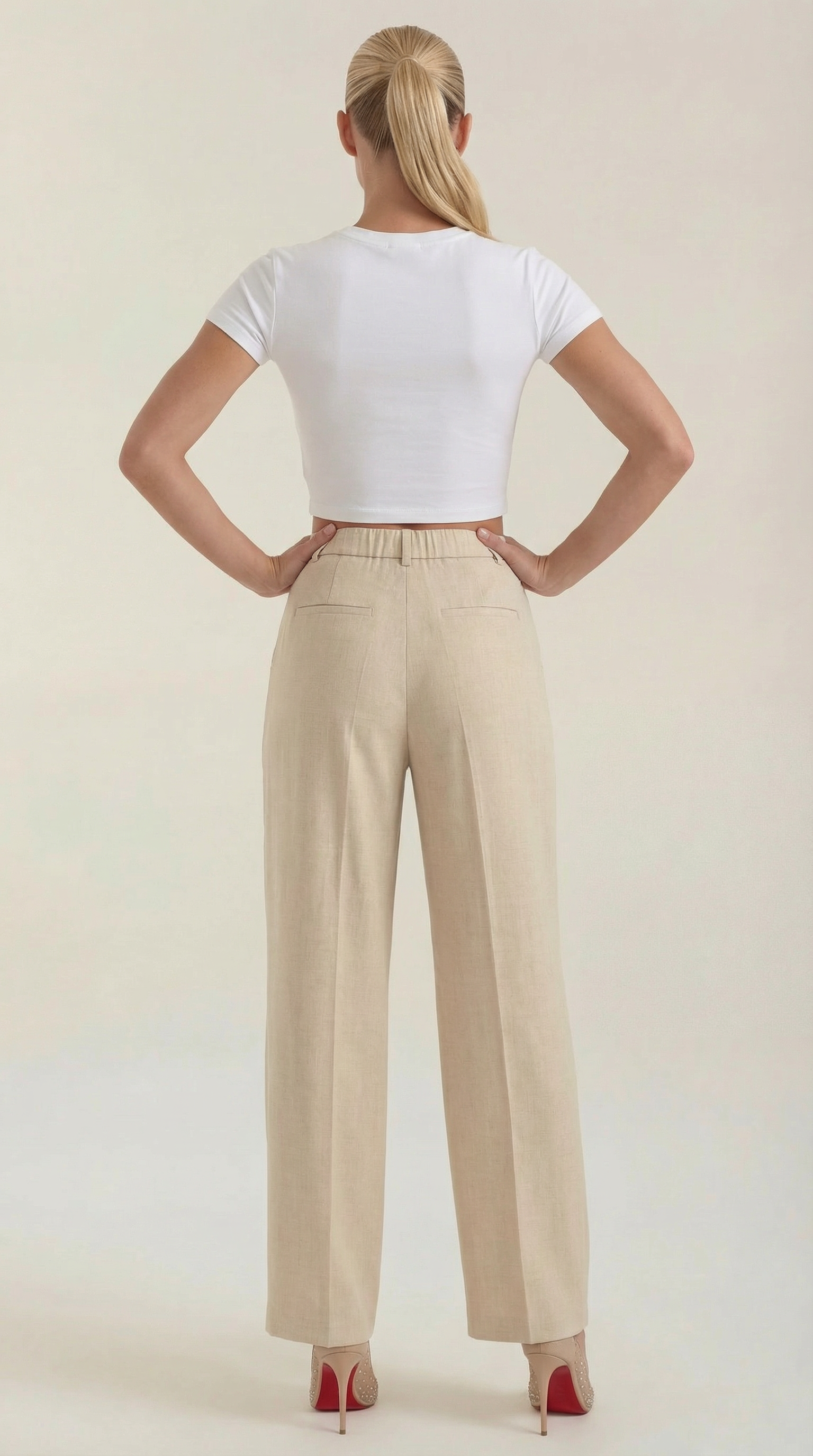 Pantaloni Donna Plissettati Vita Alta Fluidi Eleganti