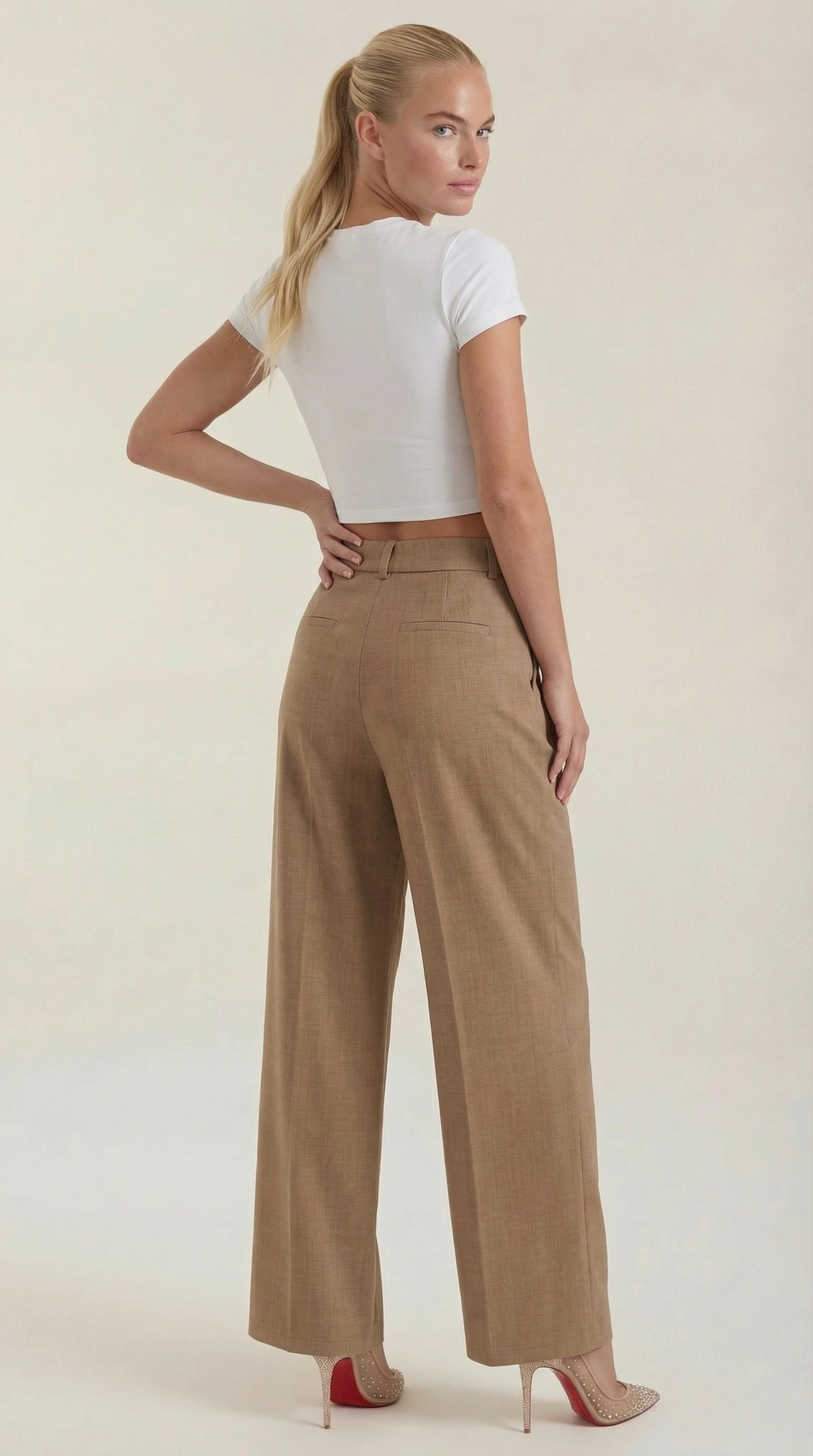 Pantaloni Donna Plissettati Vita Alta Fluidi Eleganti