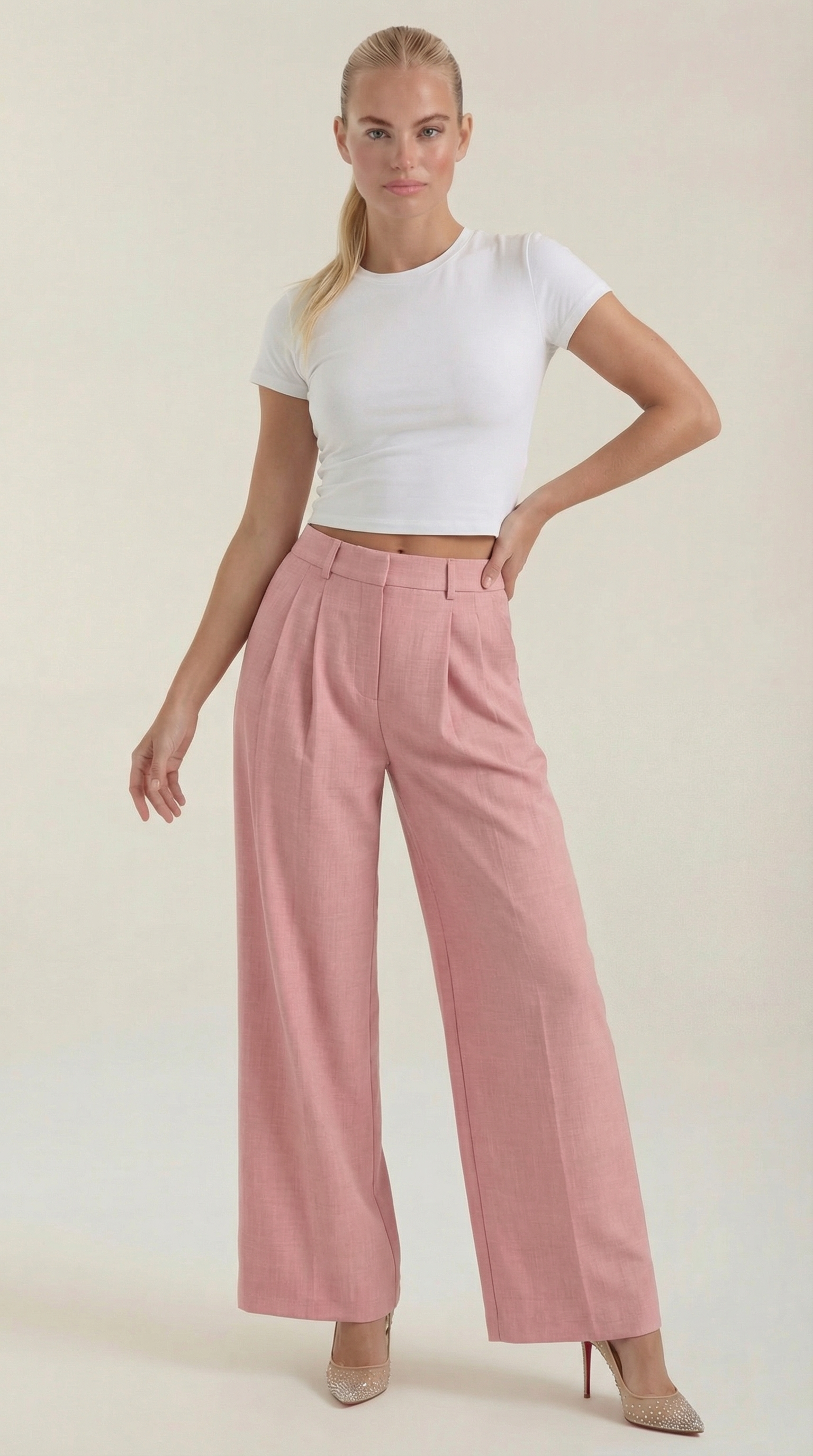 Pantaloni Donna Plissettati Vita Alta Fluidi Eleganti