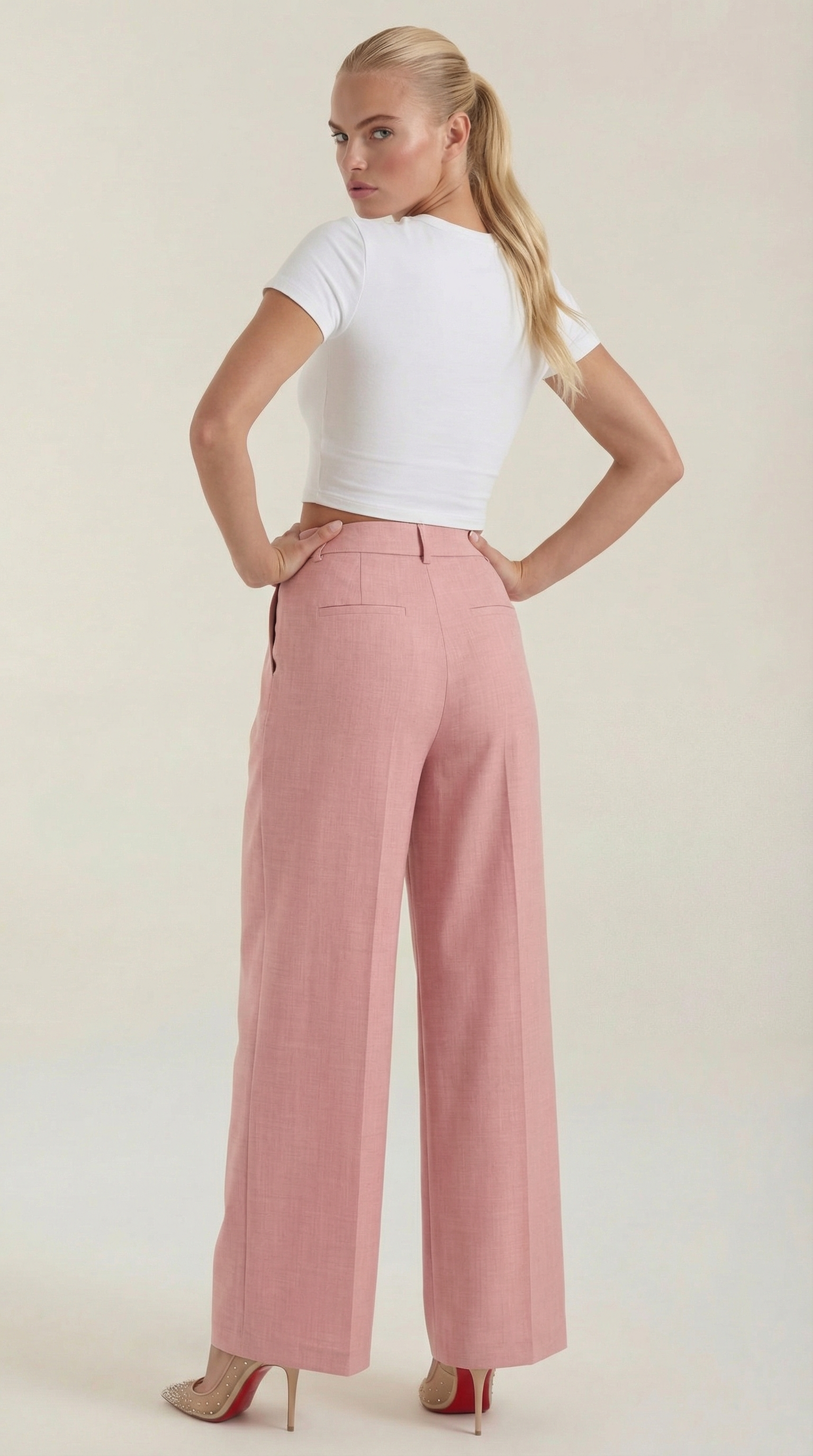 Pantaloni Donna Plissettati Vita Alta Fluidi Eleganti